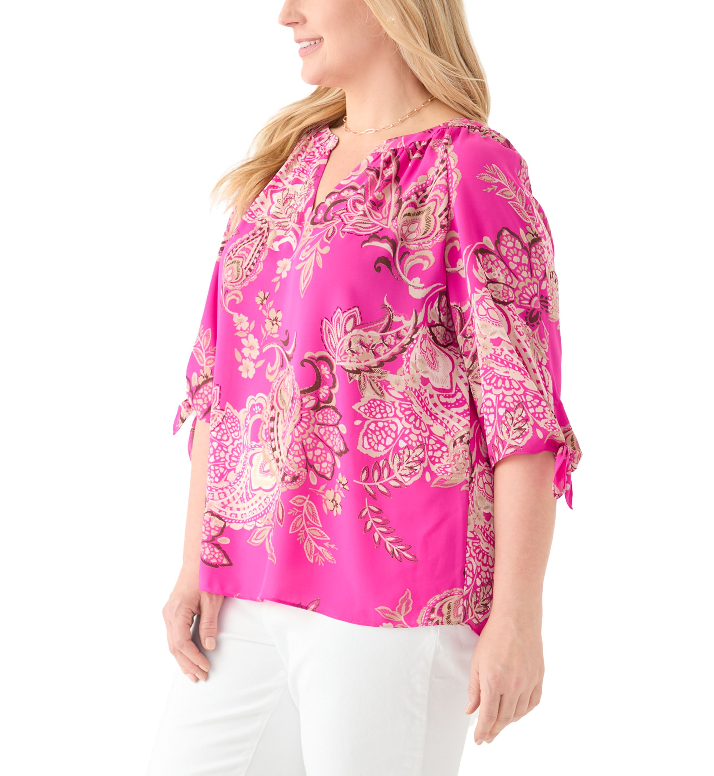 Plus Size Elbow Sleeve Raglan Blouse 