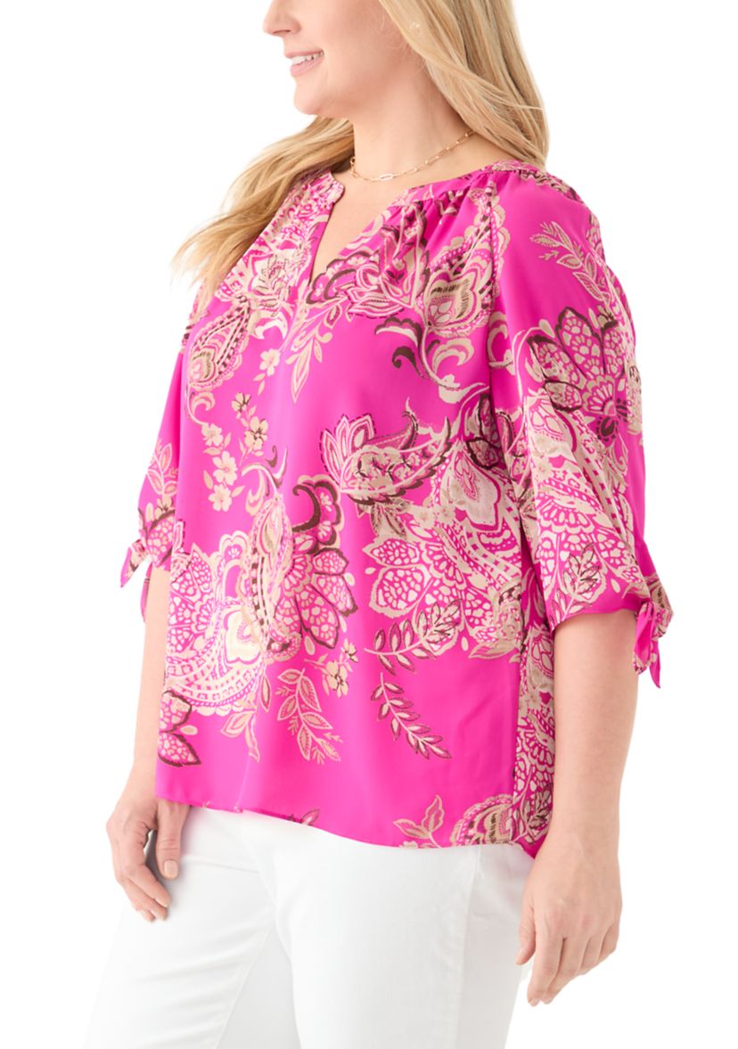 Plus Size Elbow Sleeve Raglan Blouse 