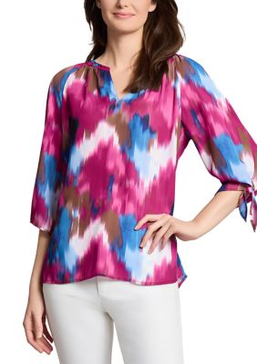JONES NEW YORK Women's Printed Tie Sleeve Blouse