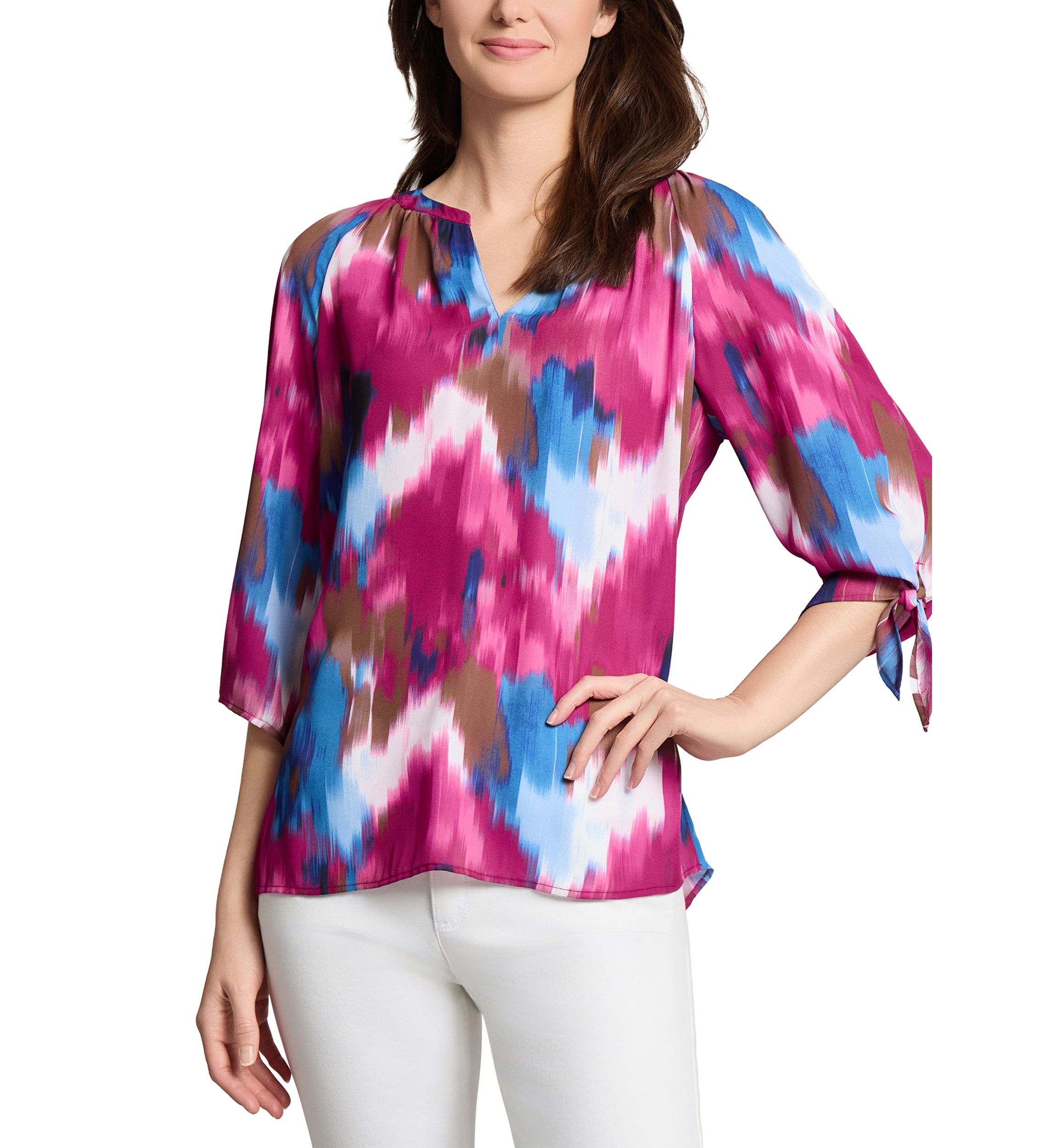 Womens Printed Tie Sleeve Blouse