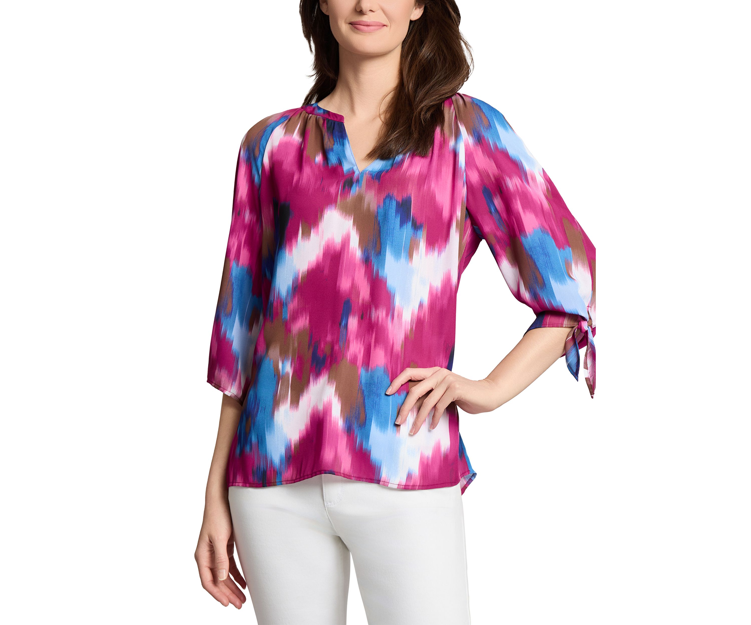 Womens Printed Tie Sleeve Blouse