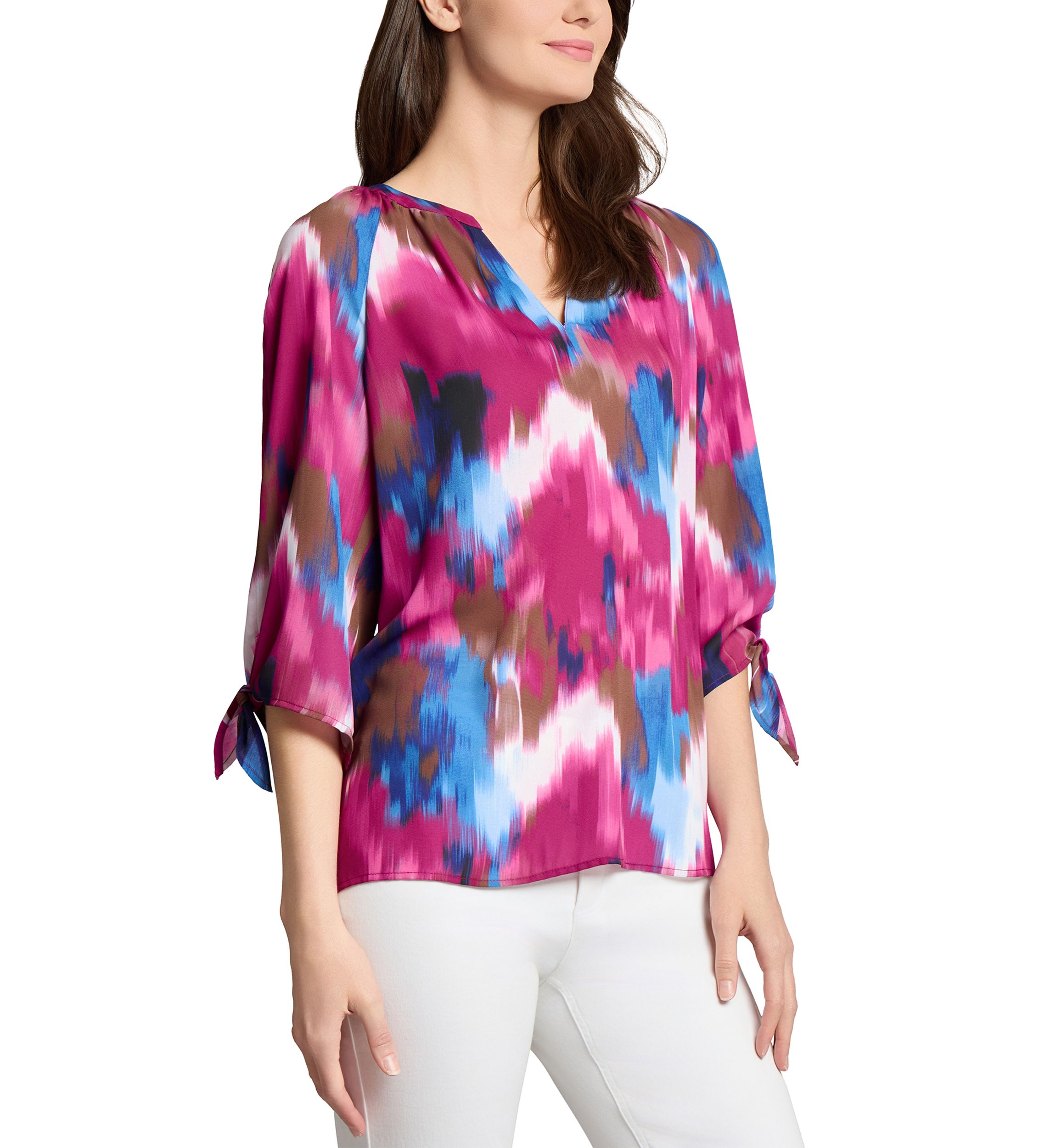 Womens Printed Tie Sleeve Blouse
