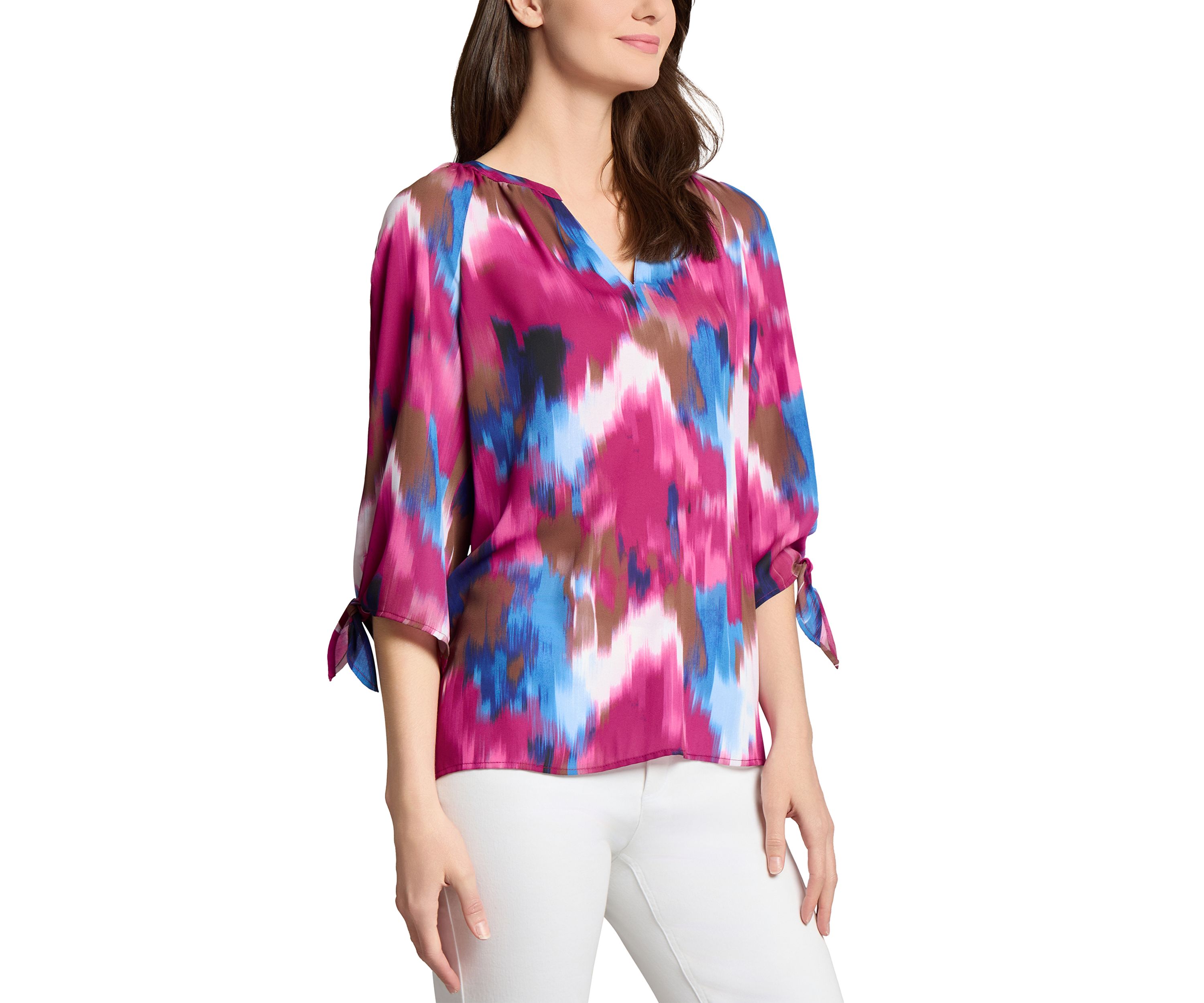Womens Printed Tie Sleeve Blouse