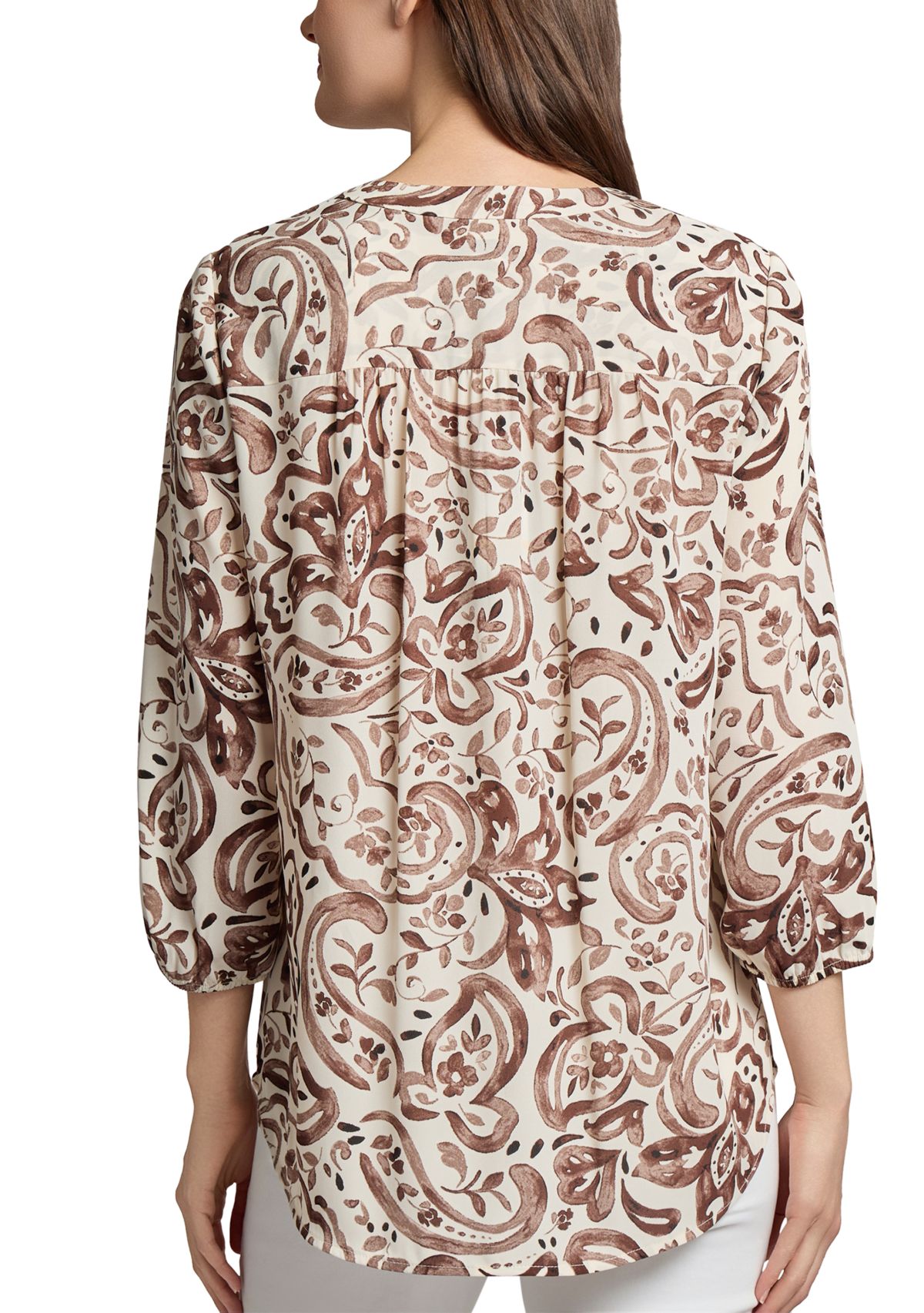 Womens 3/4 Sleeve Printed V-Neck Top