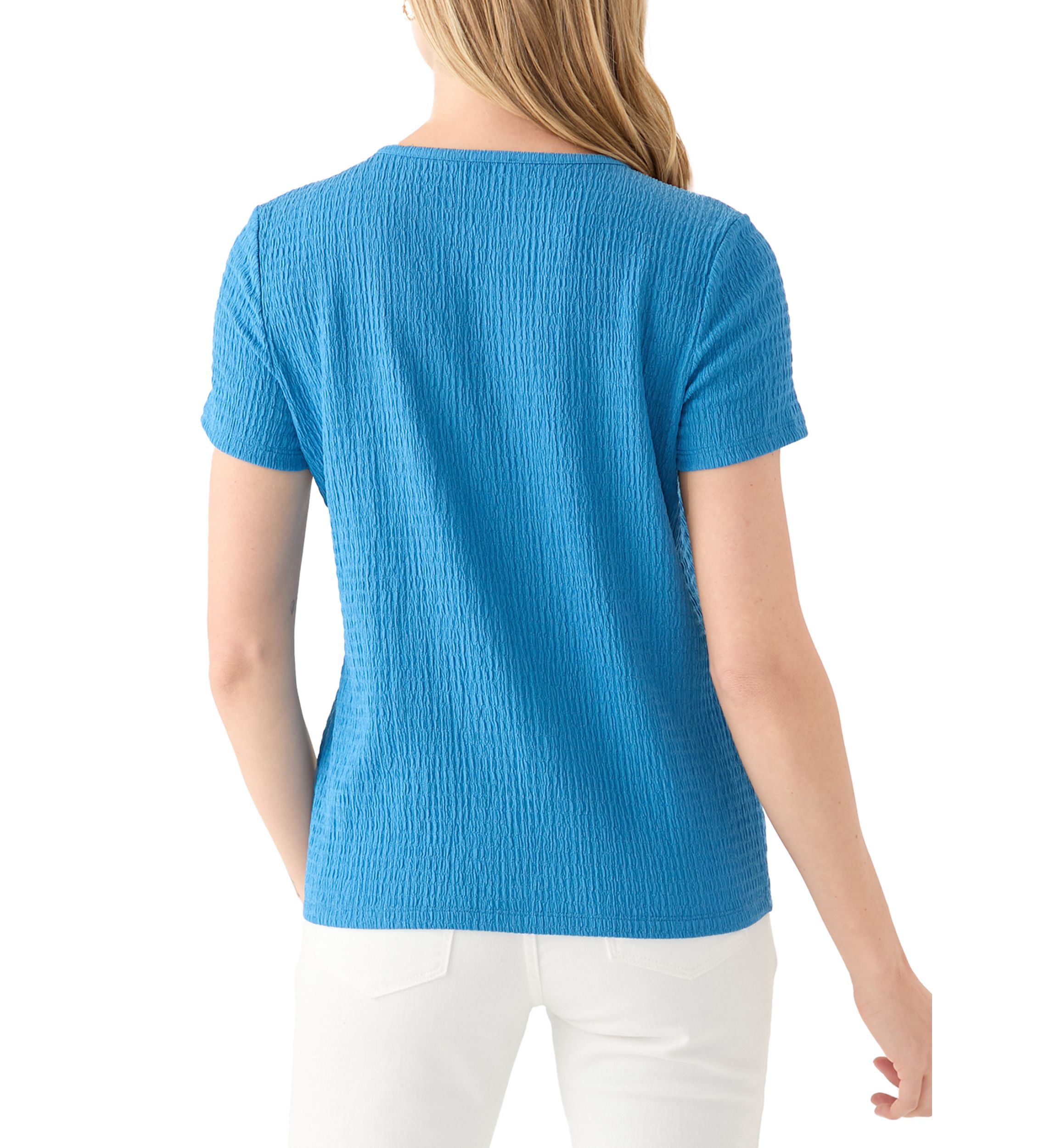 Petite Short Sleeve Placket Shoulder T-Shirt 