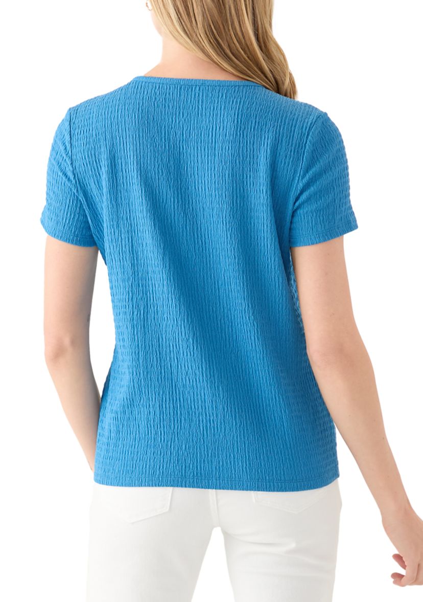 Petite Short Sleeve Placket Shoulder T-Shirt 