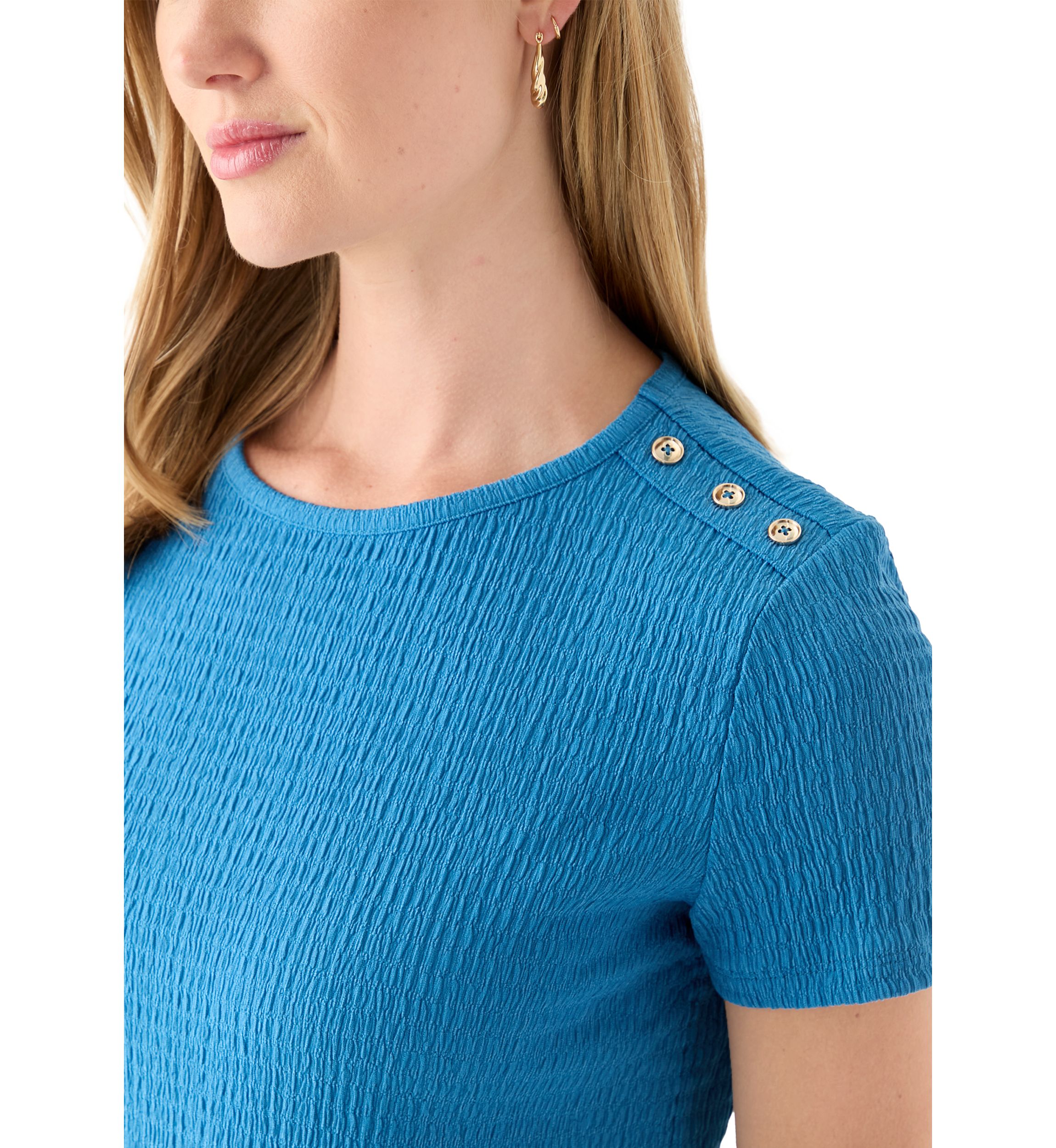 Petite Short Sleeve Placket Shoulder T-Shirt 