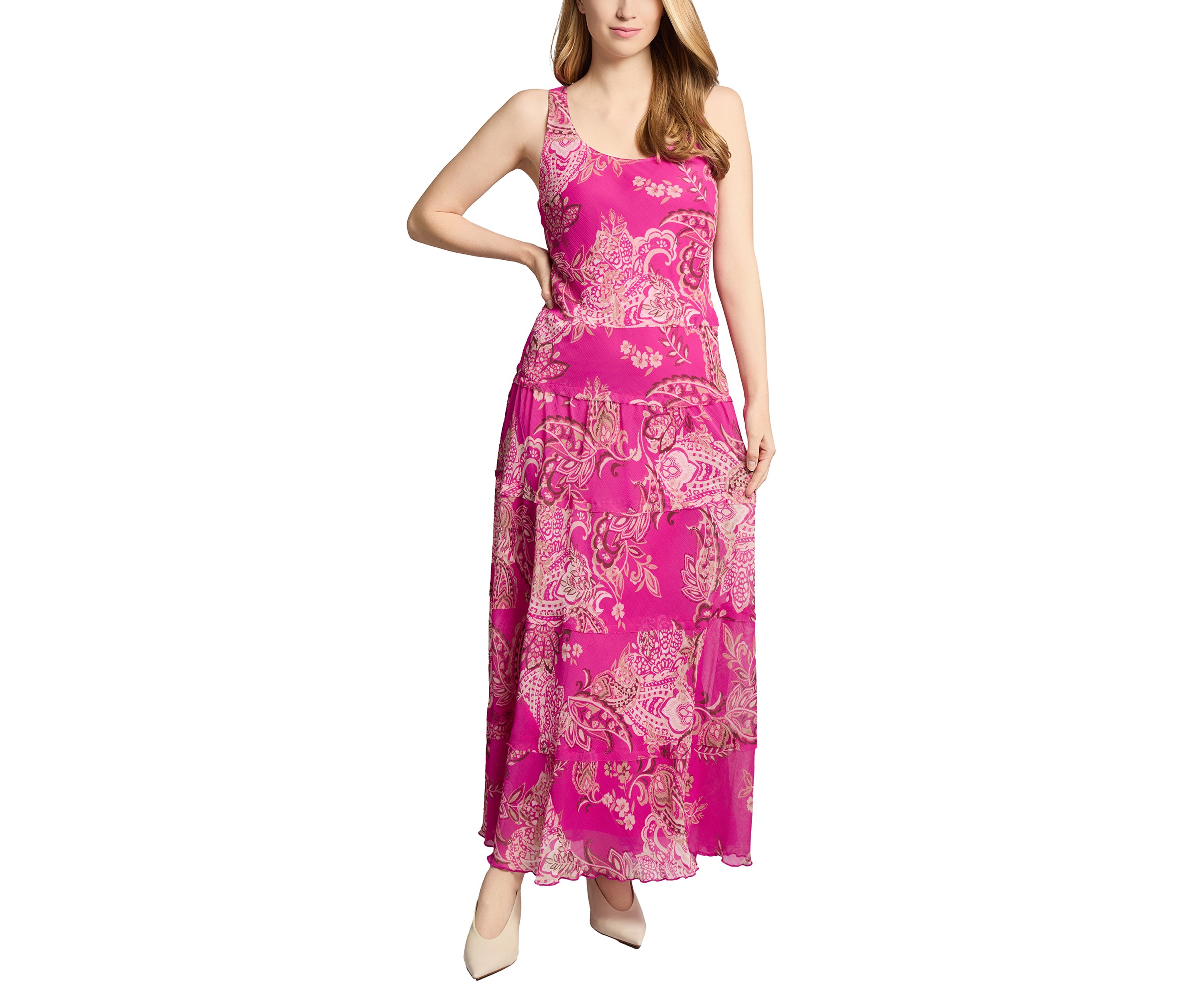 Womens Floral Printed Multi Tiered Dress