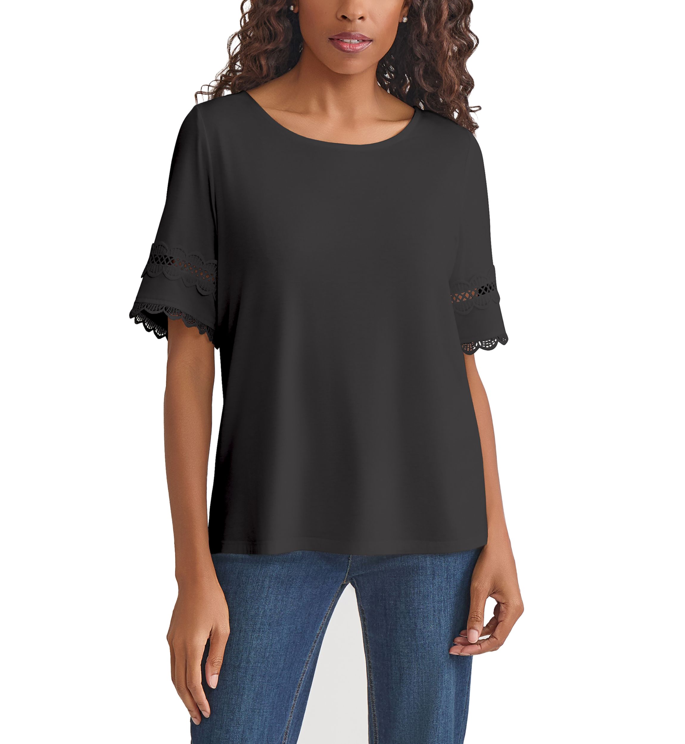 Womens Elbow Sleeve Trim Top