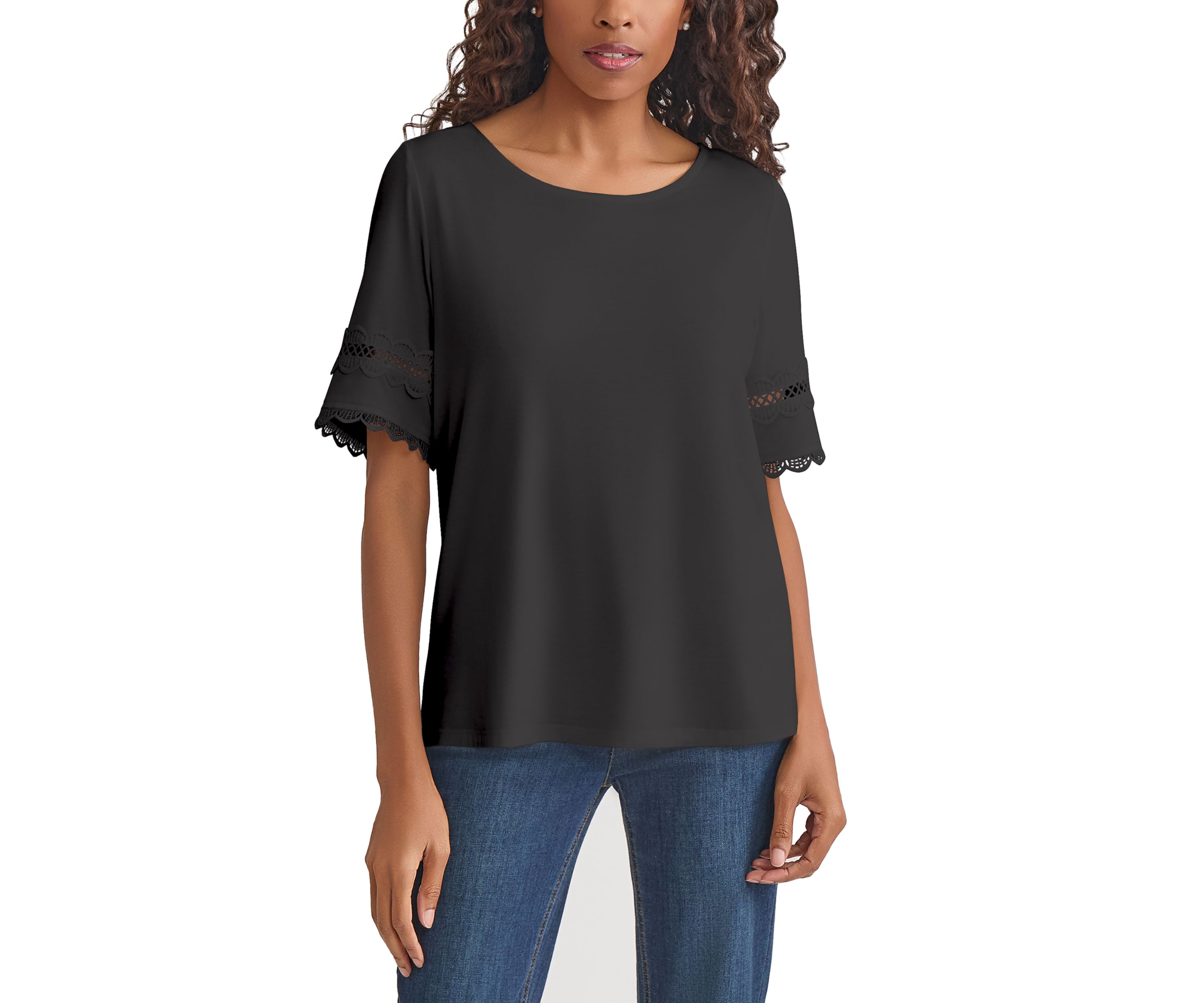 Womens Elbow Sleeve Trim Top