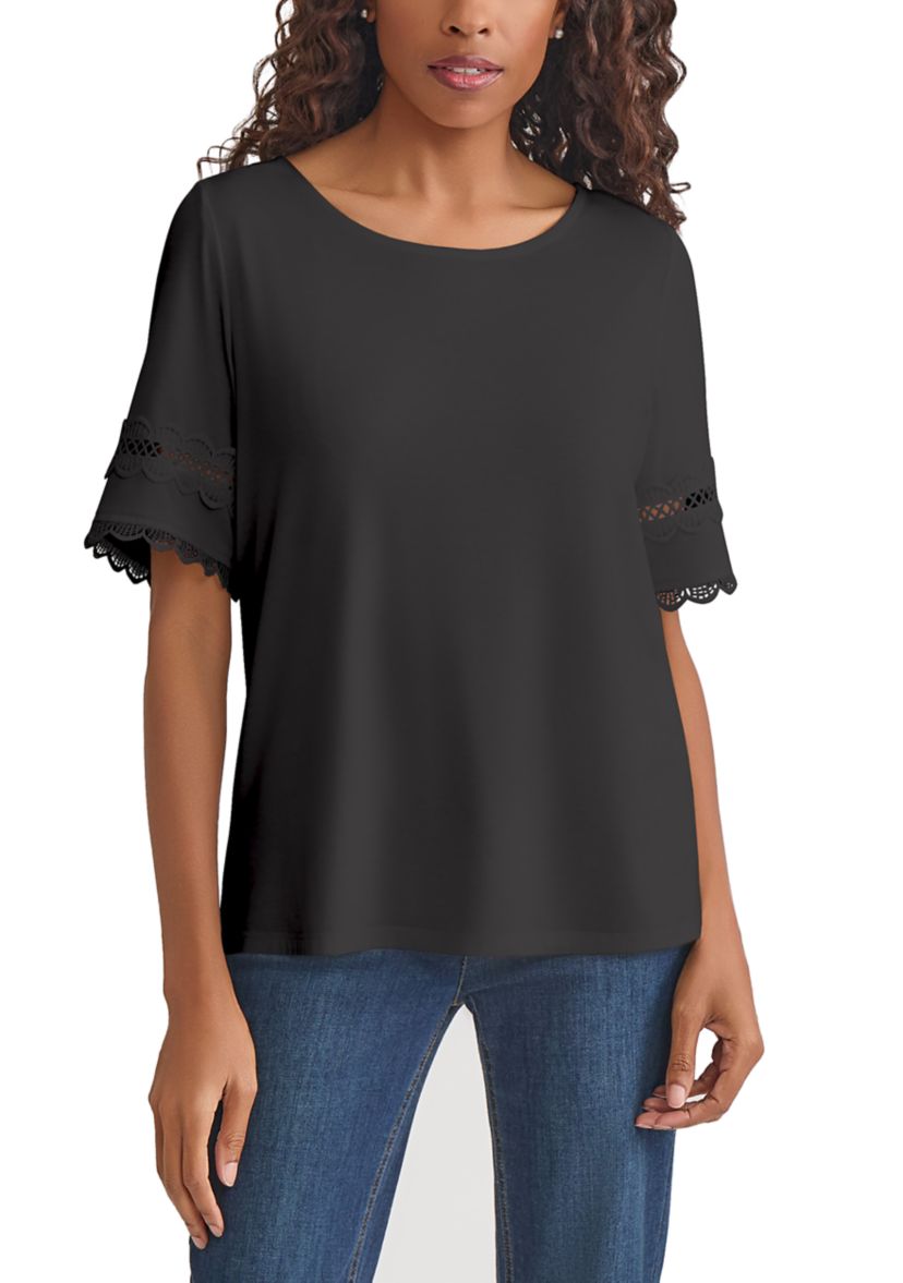 Womens Elbow Sleeve Trim Top