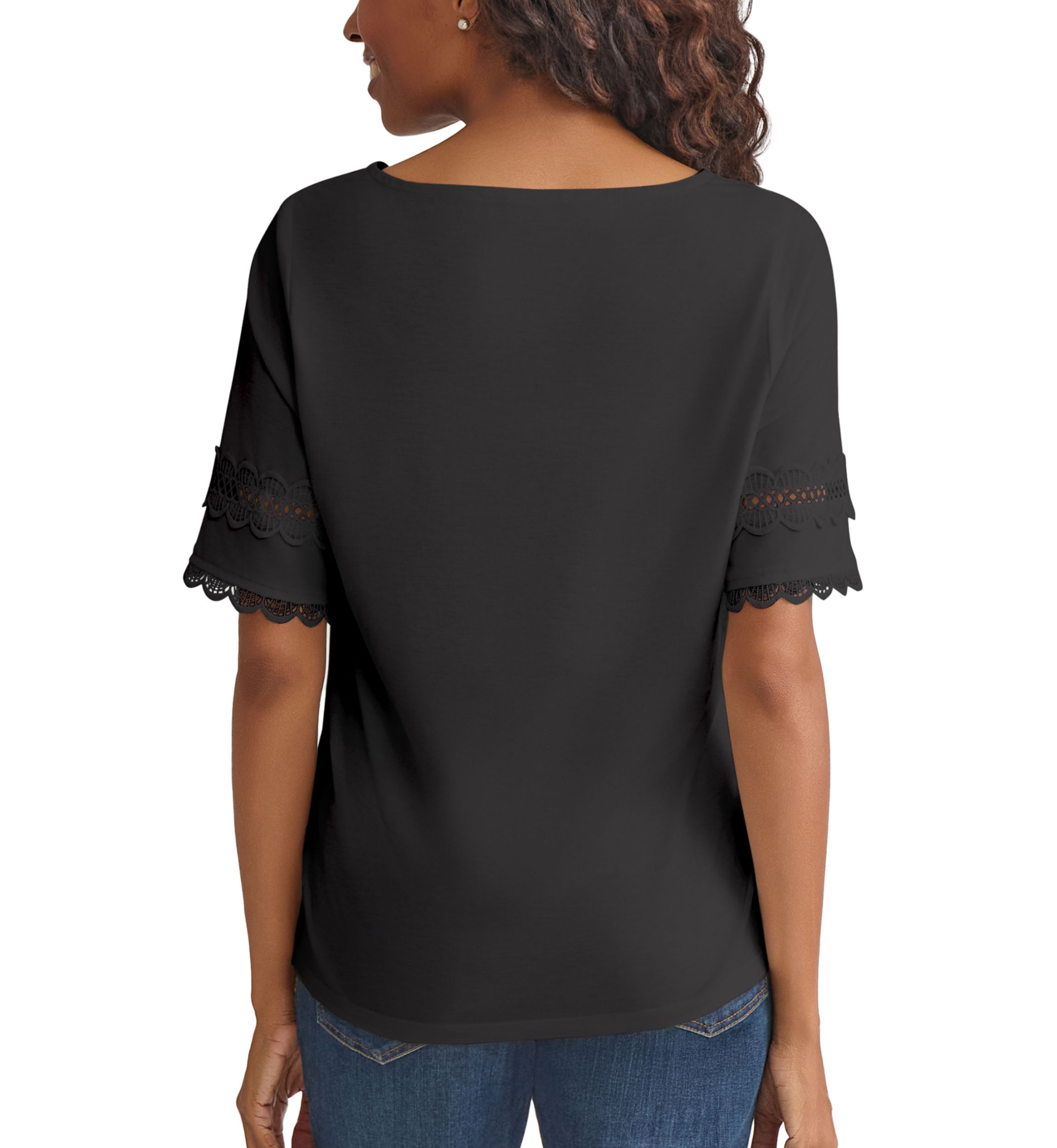 Womens Elbow Sleeve Trim Top