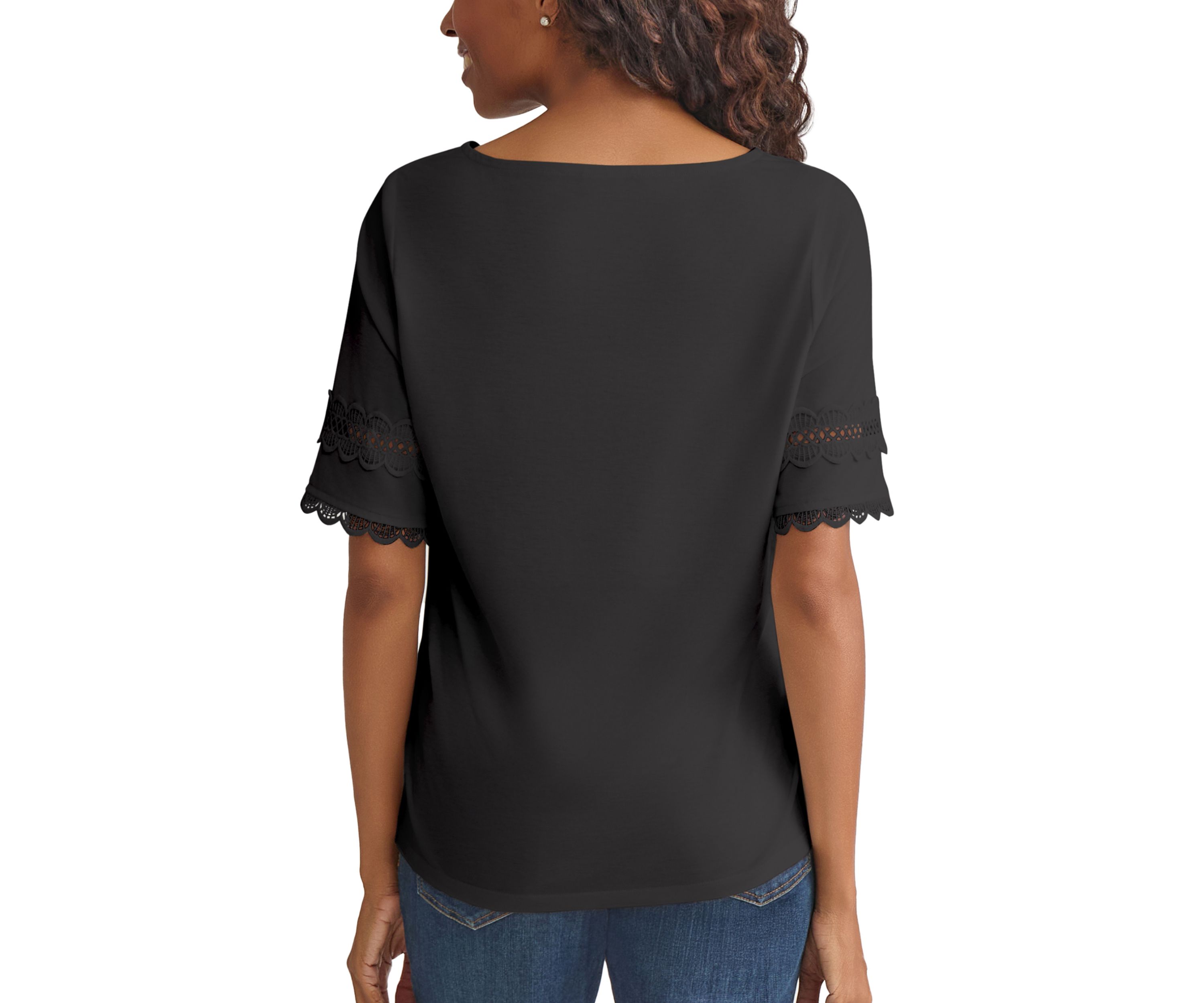 Womens Elbow Sleeve Trim Top
