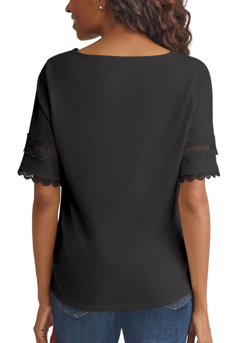 Womens Elbow Sleeve Trim Top