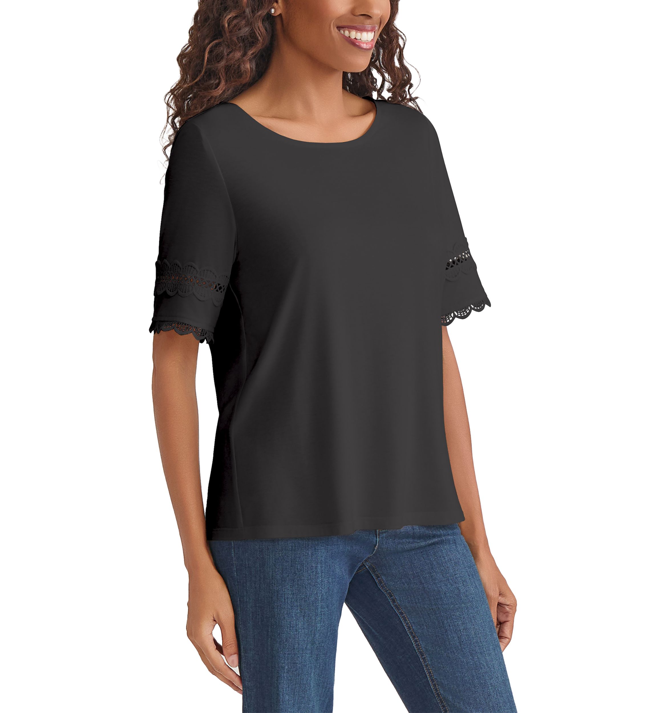 Womens Elbow Sleeve Trim Top