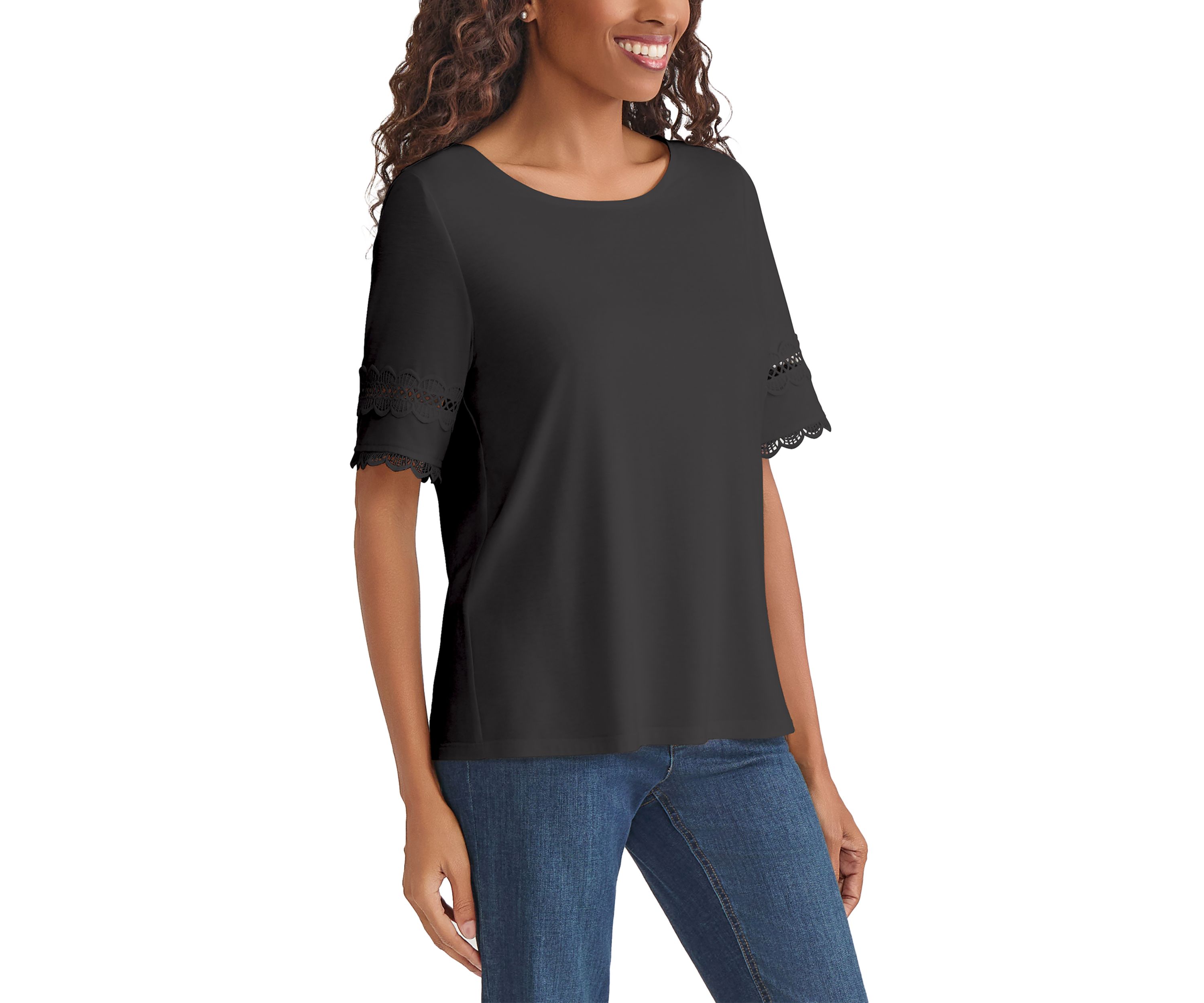 Womens Elbow Sleeve Trim Top