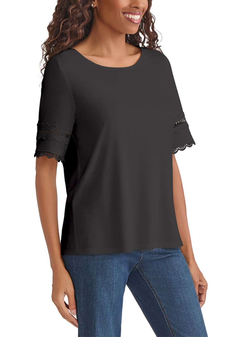 Womens Elbow Sleeve Trim Top