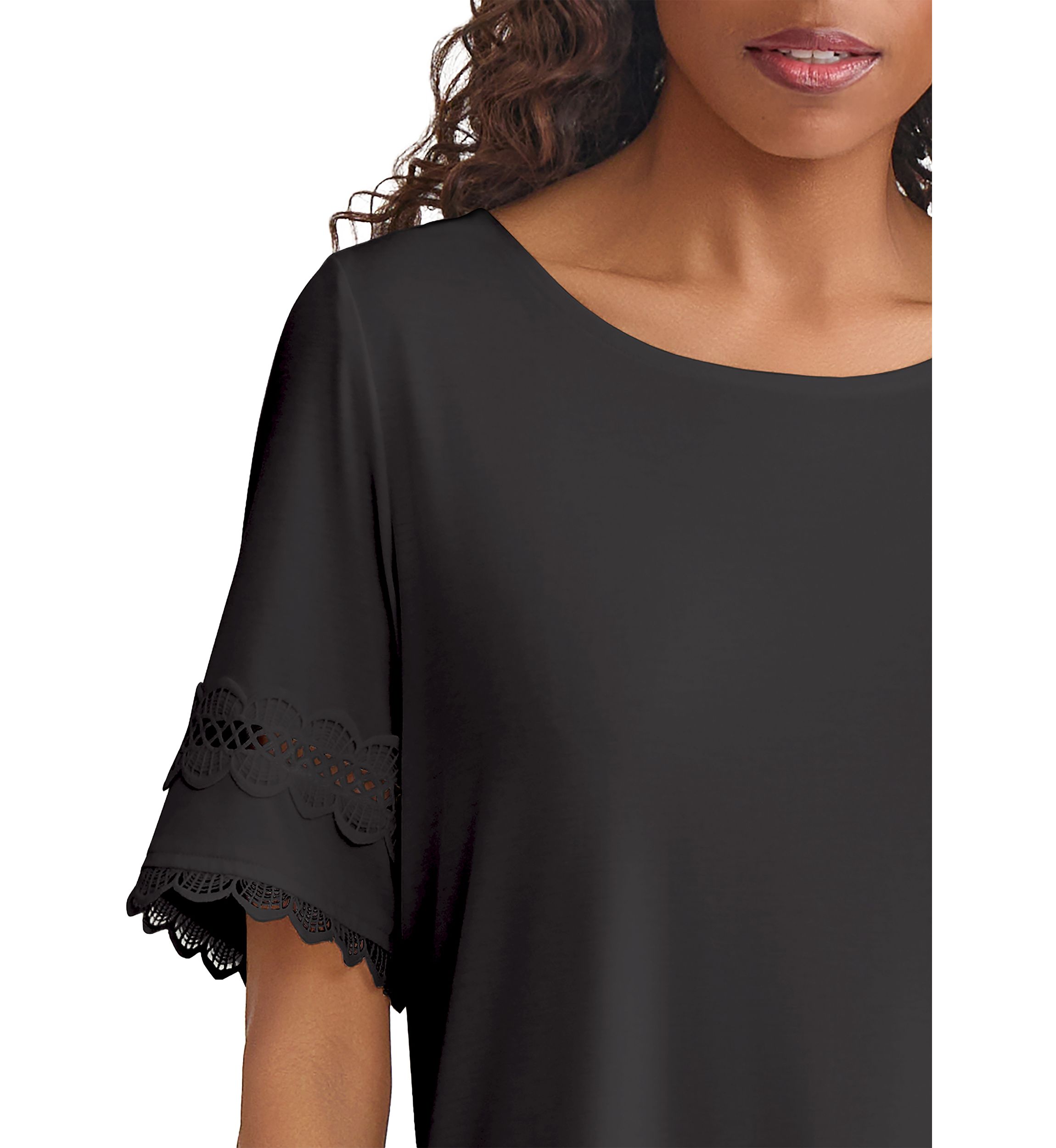 Womens Elbow Sleeve Trim Top