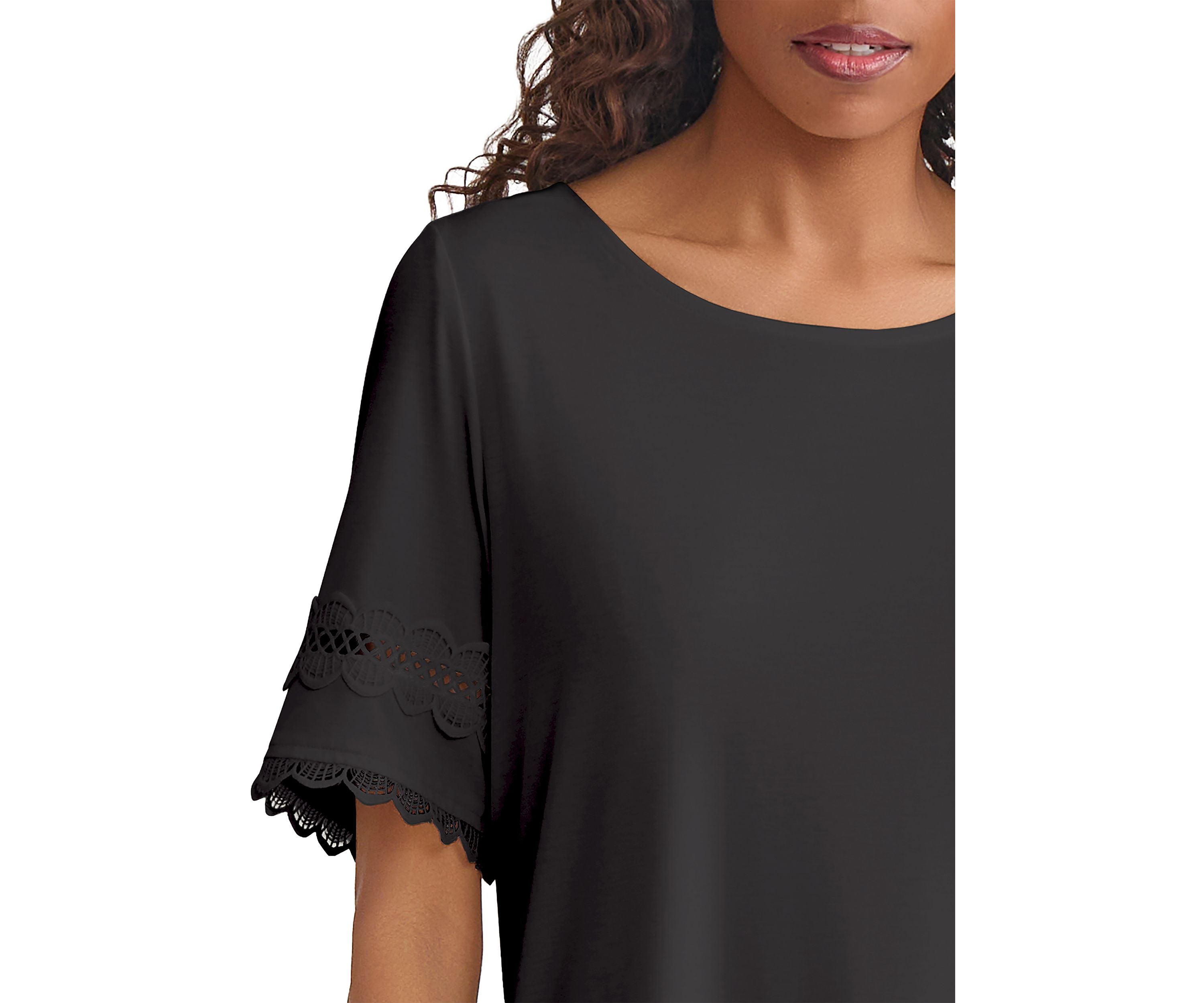 Womens Elbow Sleeve Trim Top