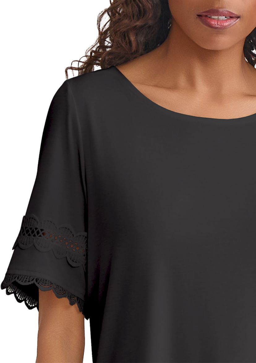 Womens Elbow Sleeve Trim Top