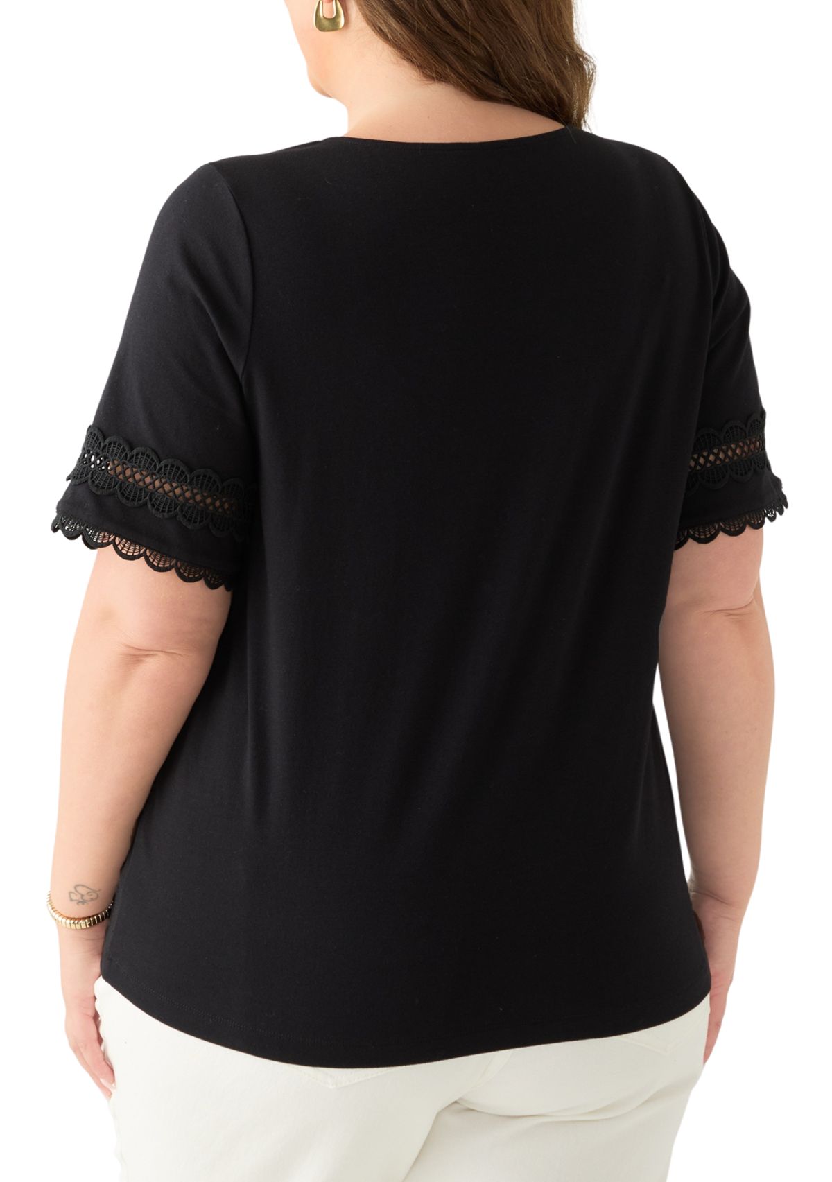 Plus Size  Elbow Sleeve Trim Top 