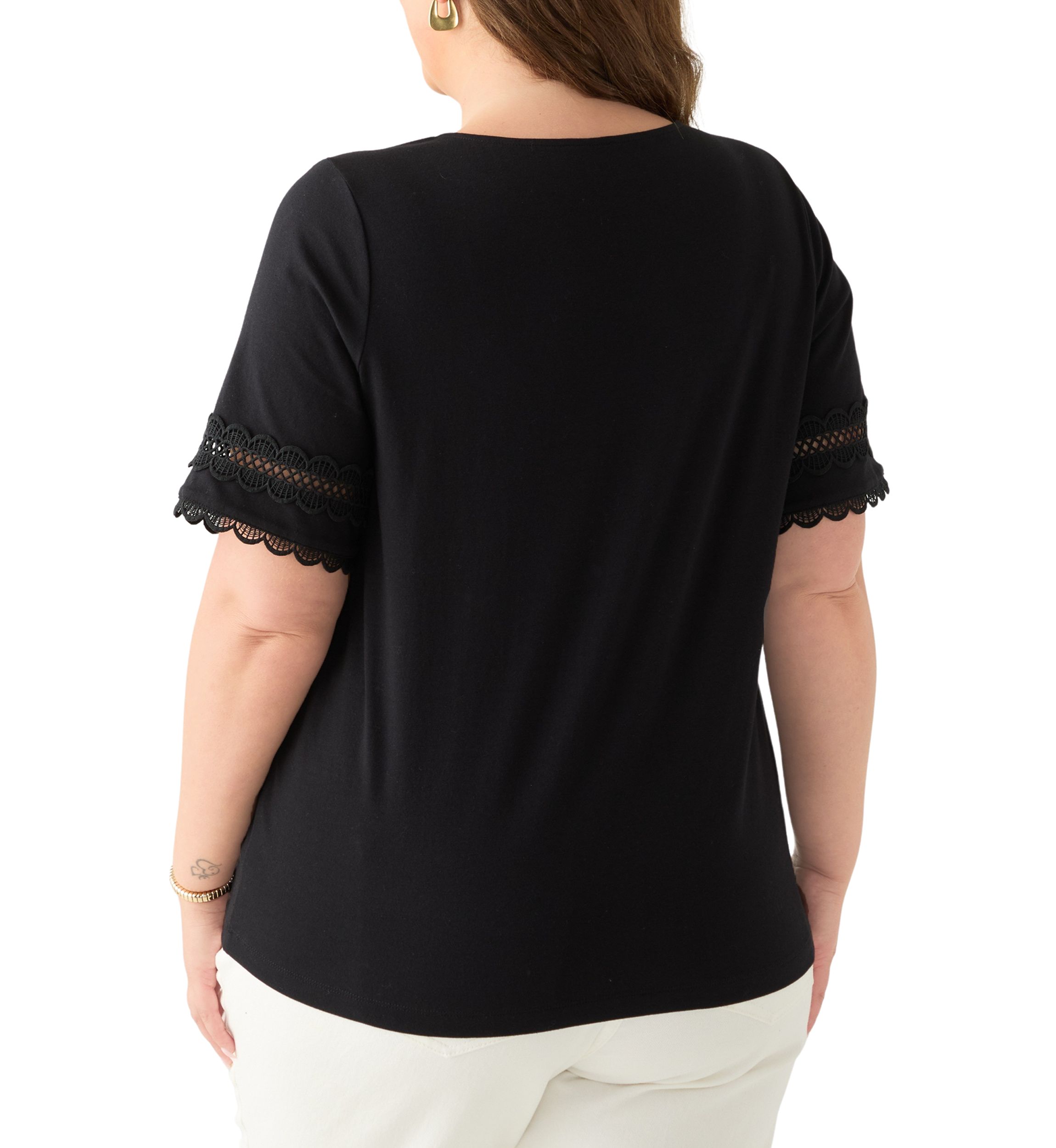 Plus Size  Elbow Sleeve Trim Top 