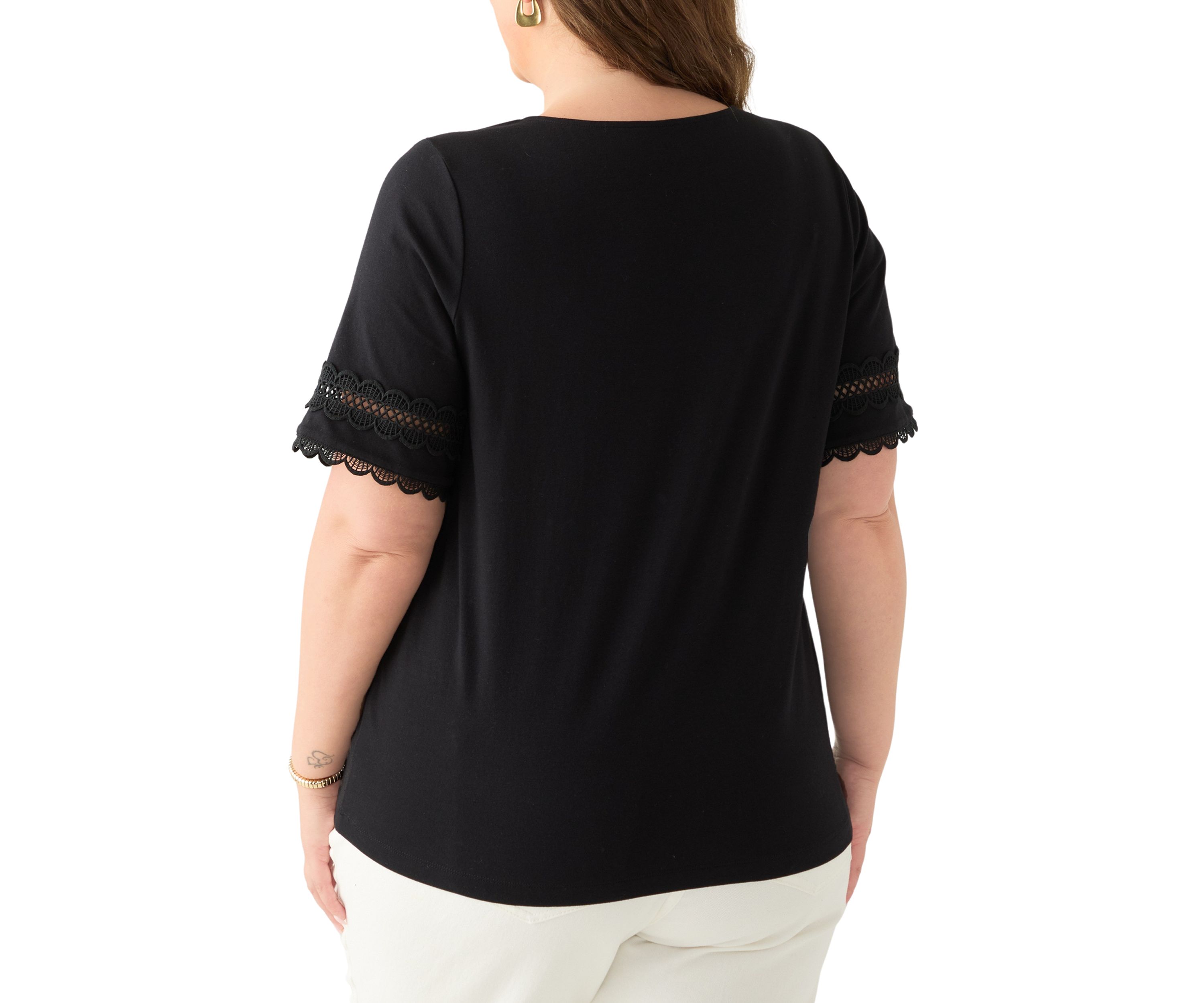 Plus Size  Elbow Sleeve Trim Top 