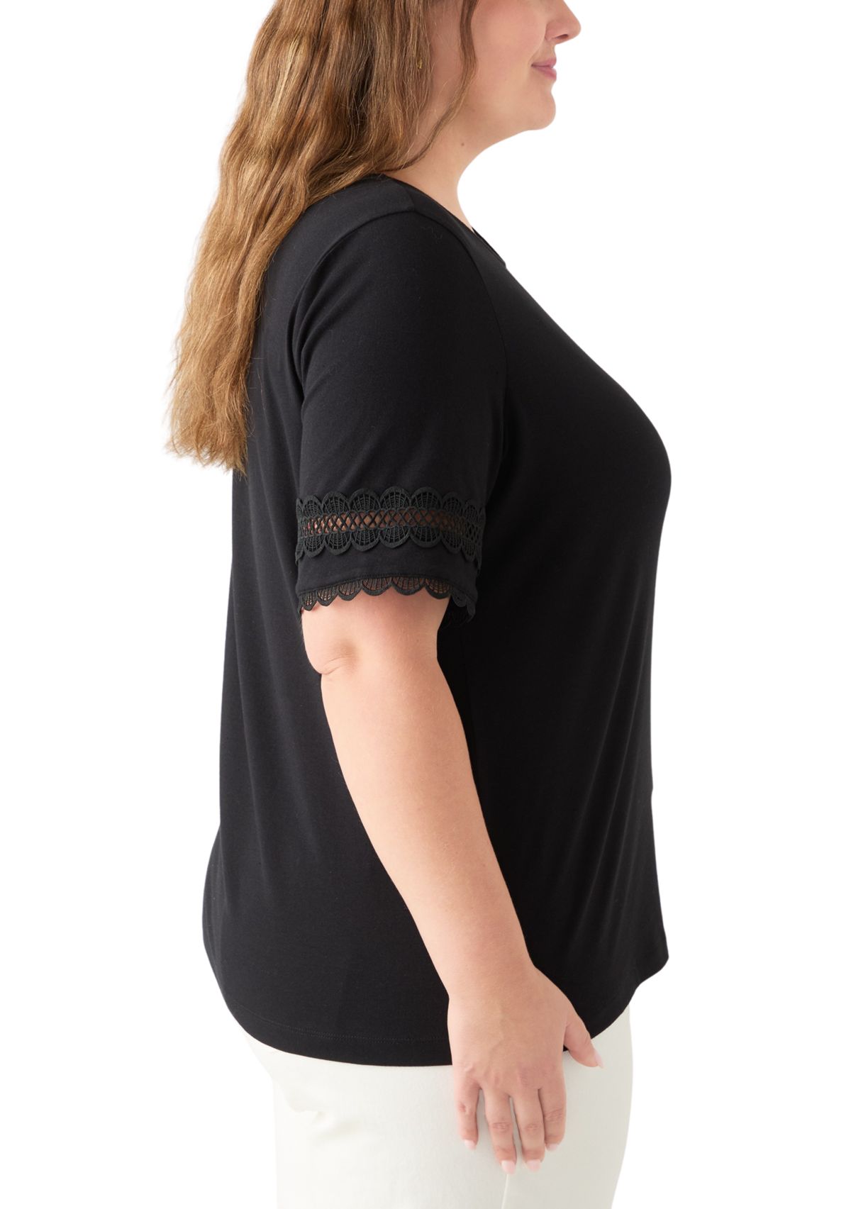Plus Size  Elbow Sleeve Trim Top 