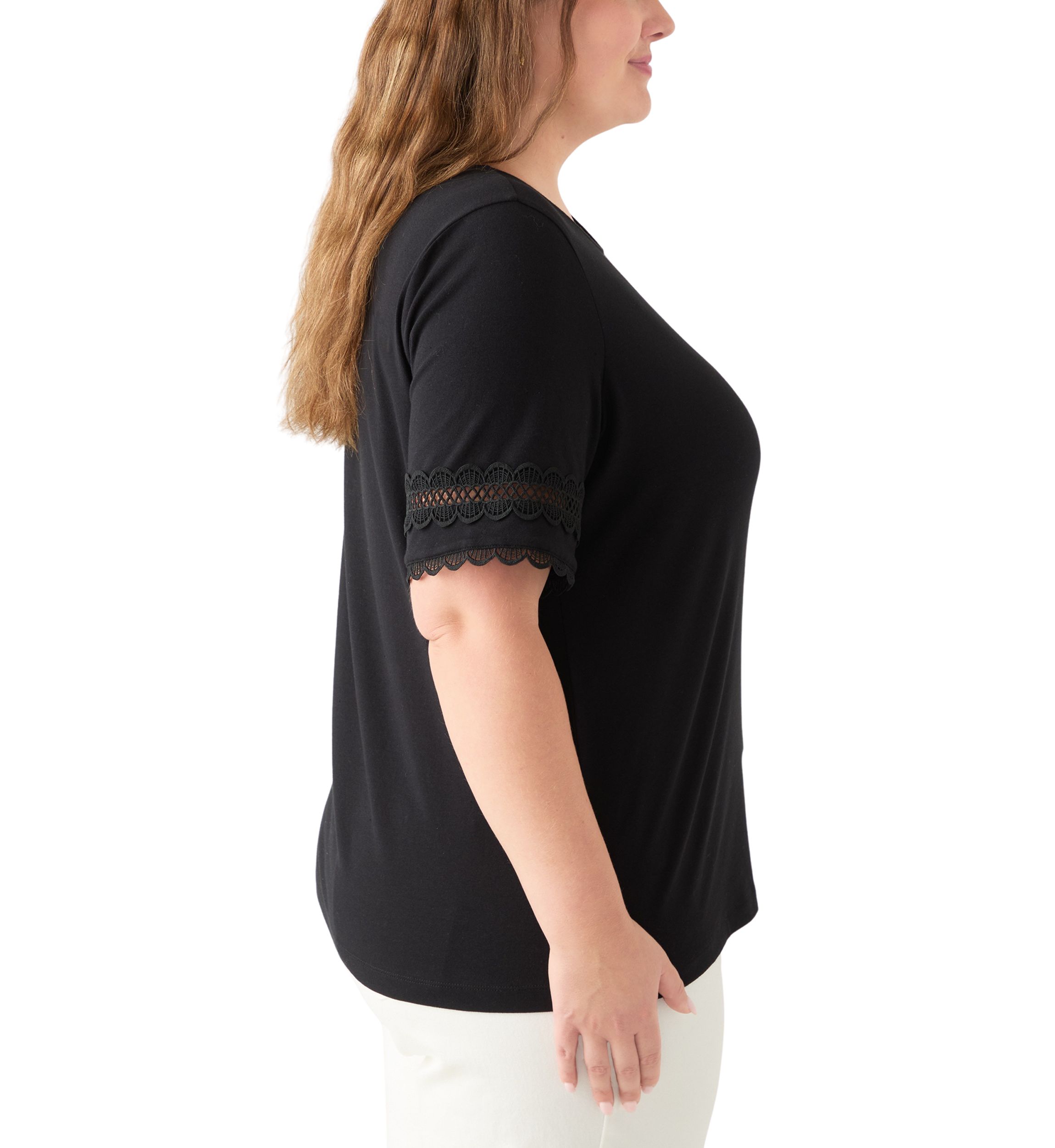 Plus Size  Elbow Sleeve Trim Top 