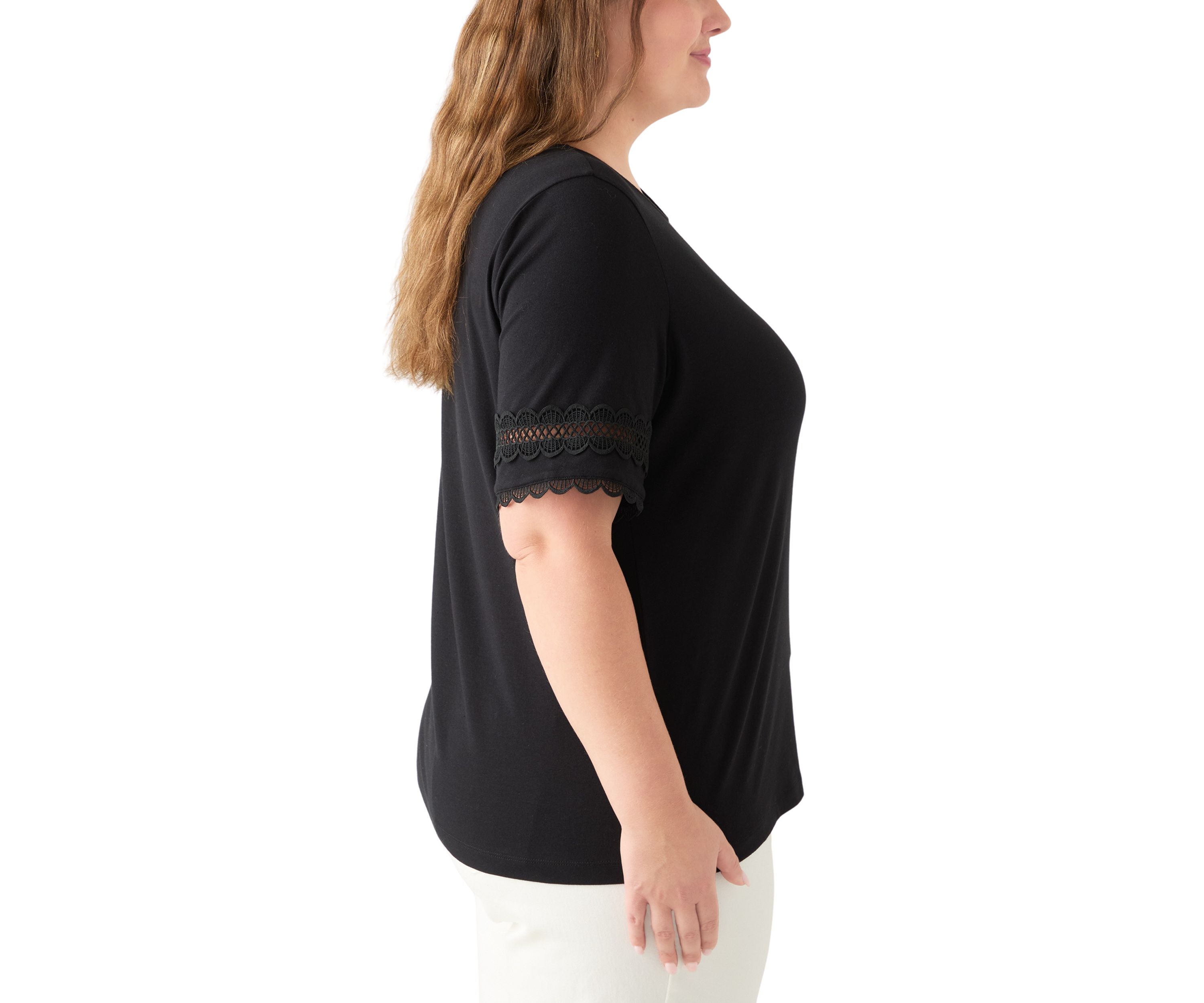 Plus Size  Elbow Sleeve Trim Top 