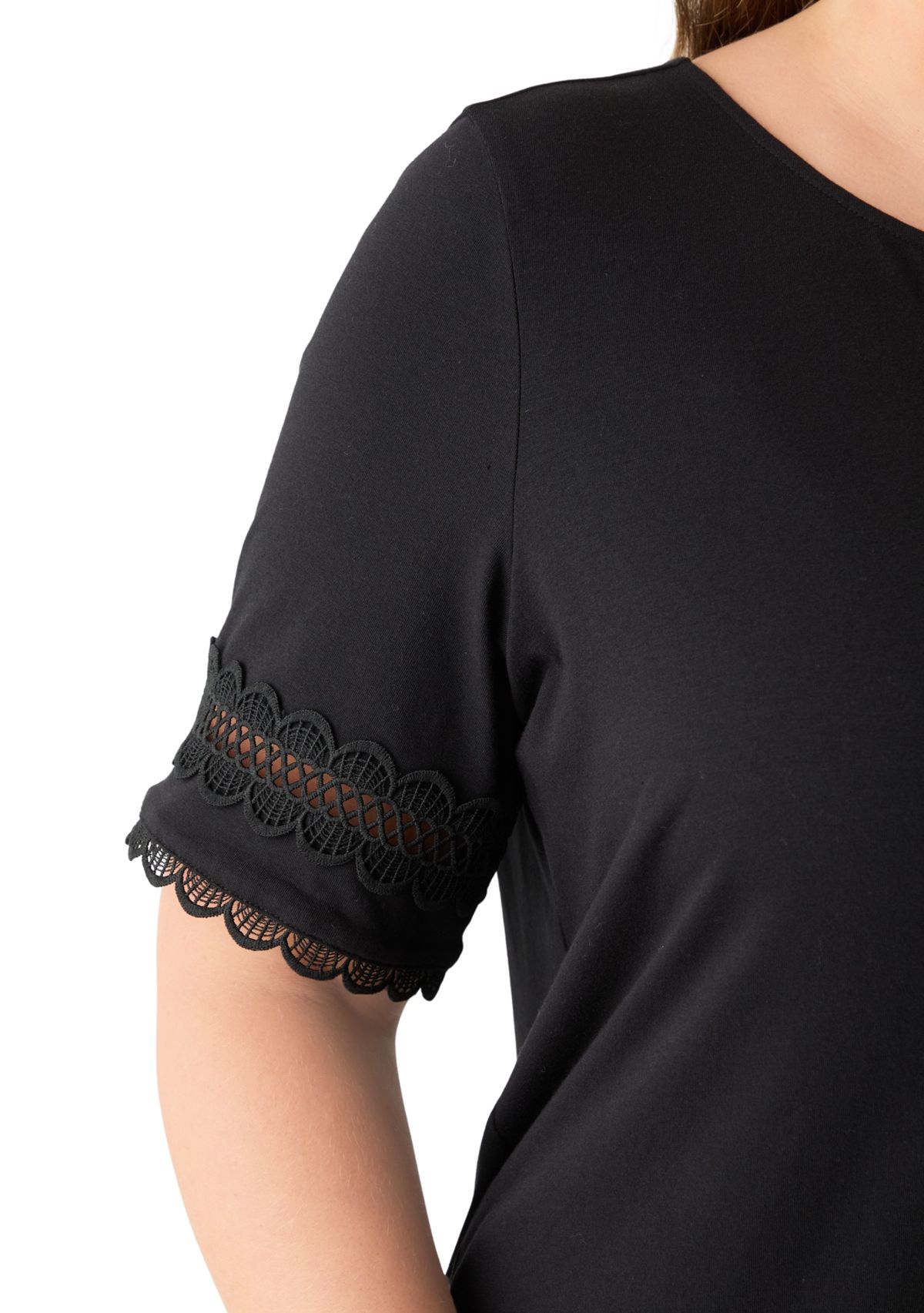 Plus Size  Elbow Sleeve Trim Top 