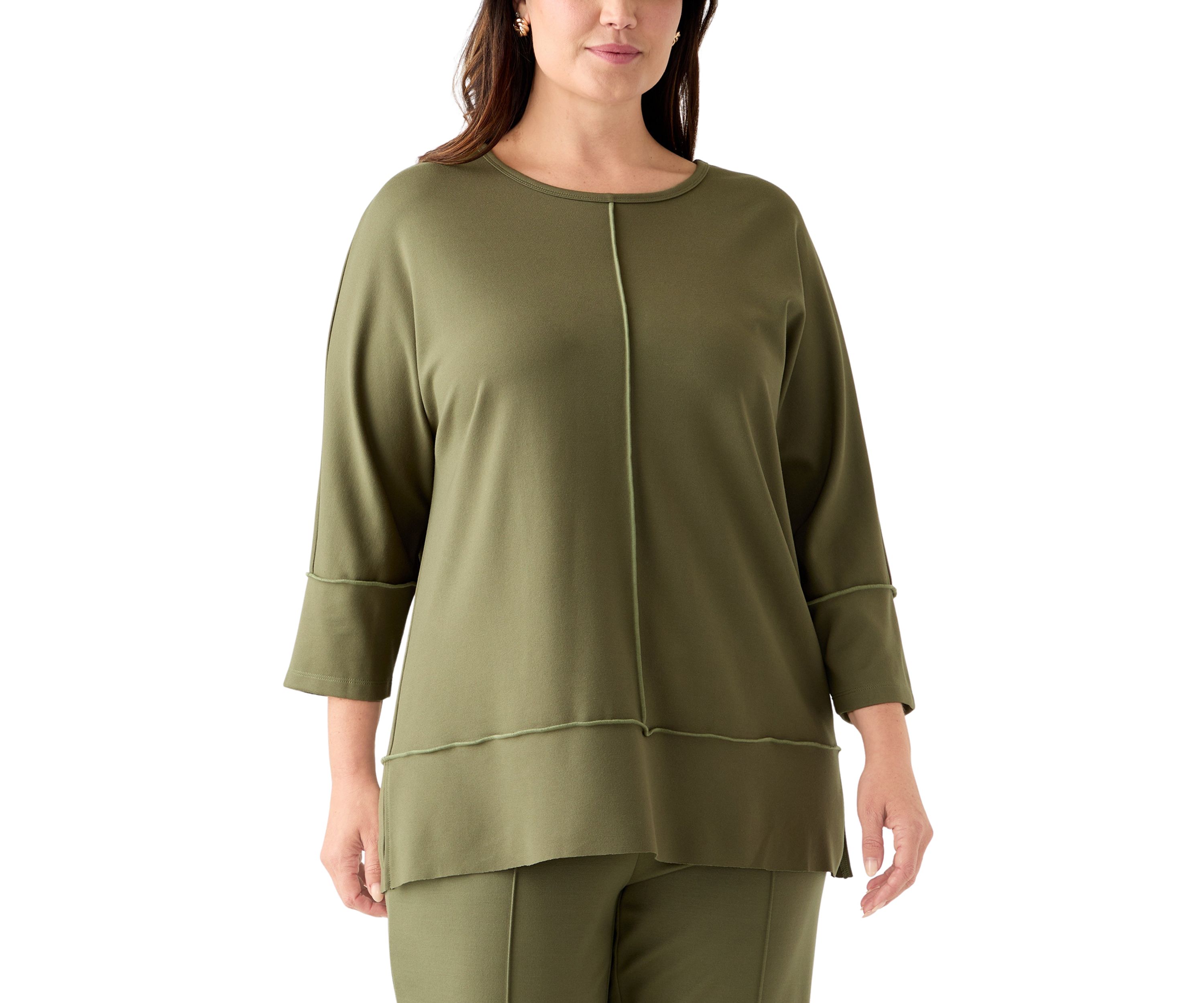 Plus Size Serenity Knit 3/4 Dolman Sleeve Seam Detail Tunic 