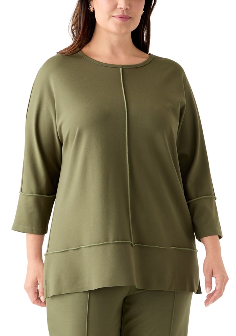 Plus Size Serenity Knit 3/4 Dolman Sleeve Seam Detail Tunic 