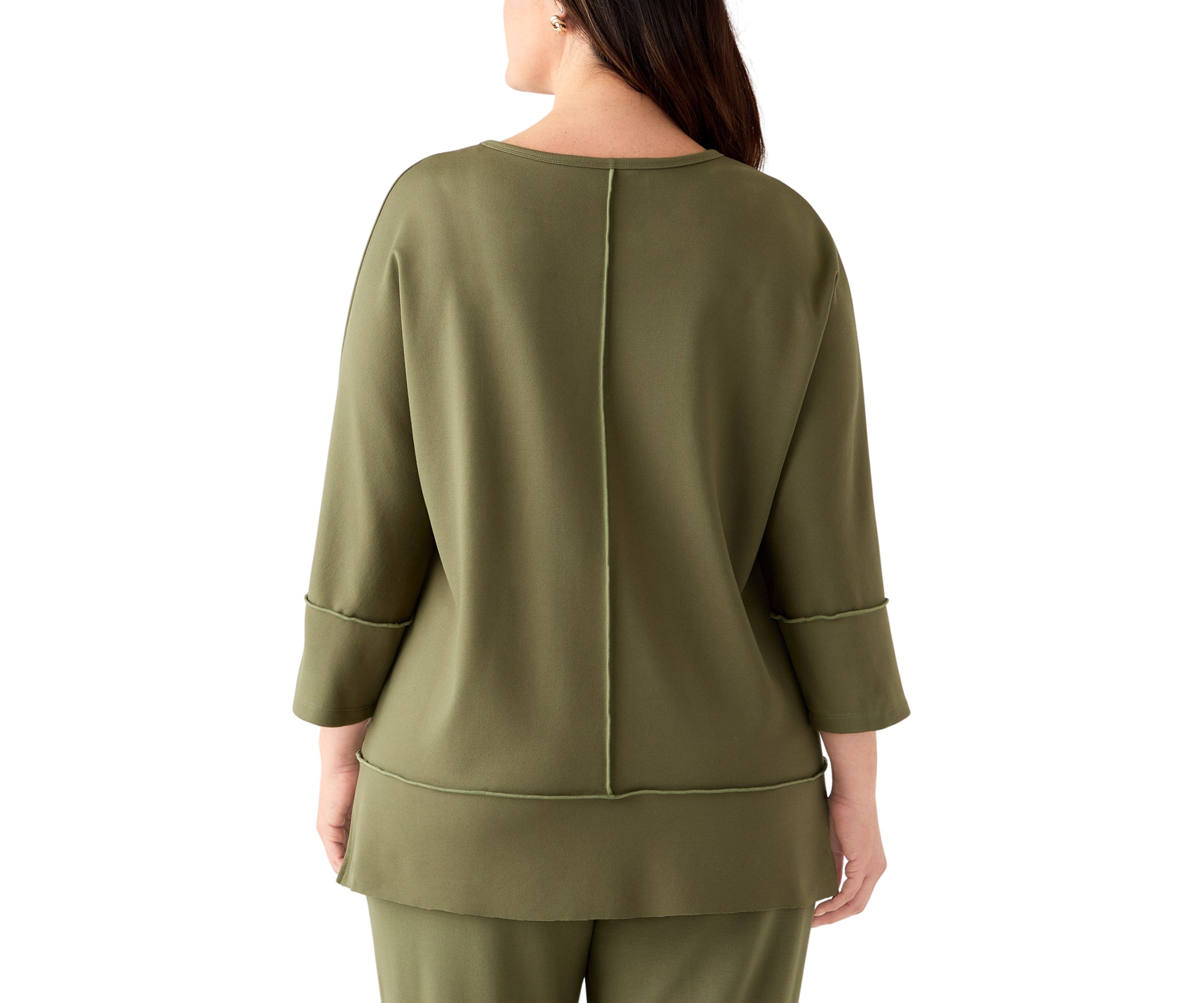 Plus Size Serenity Knit 3/4 Dolman Sleeve Seam Detail Tunic 