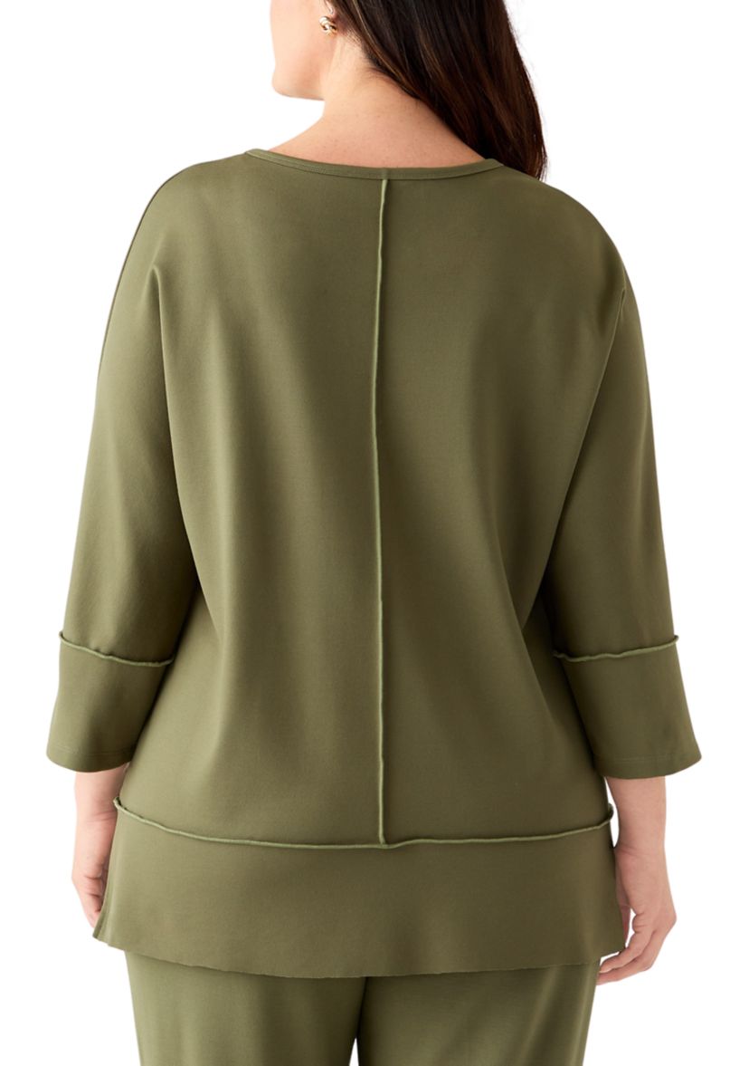 Plus Size Serenity Knit 3/4 Dolman Sleeve Seam Detail Tunic 