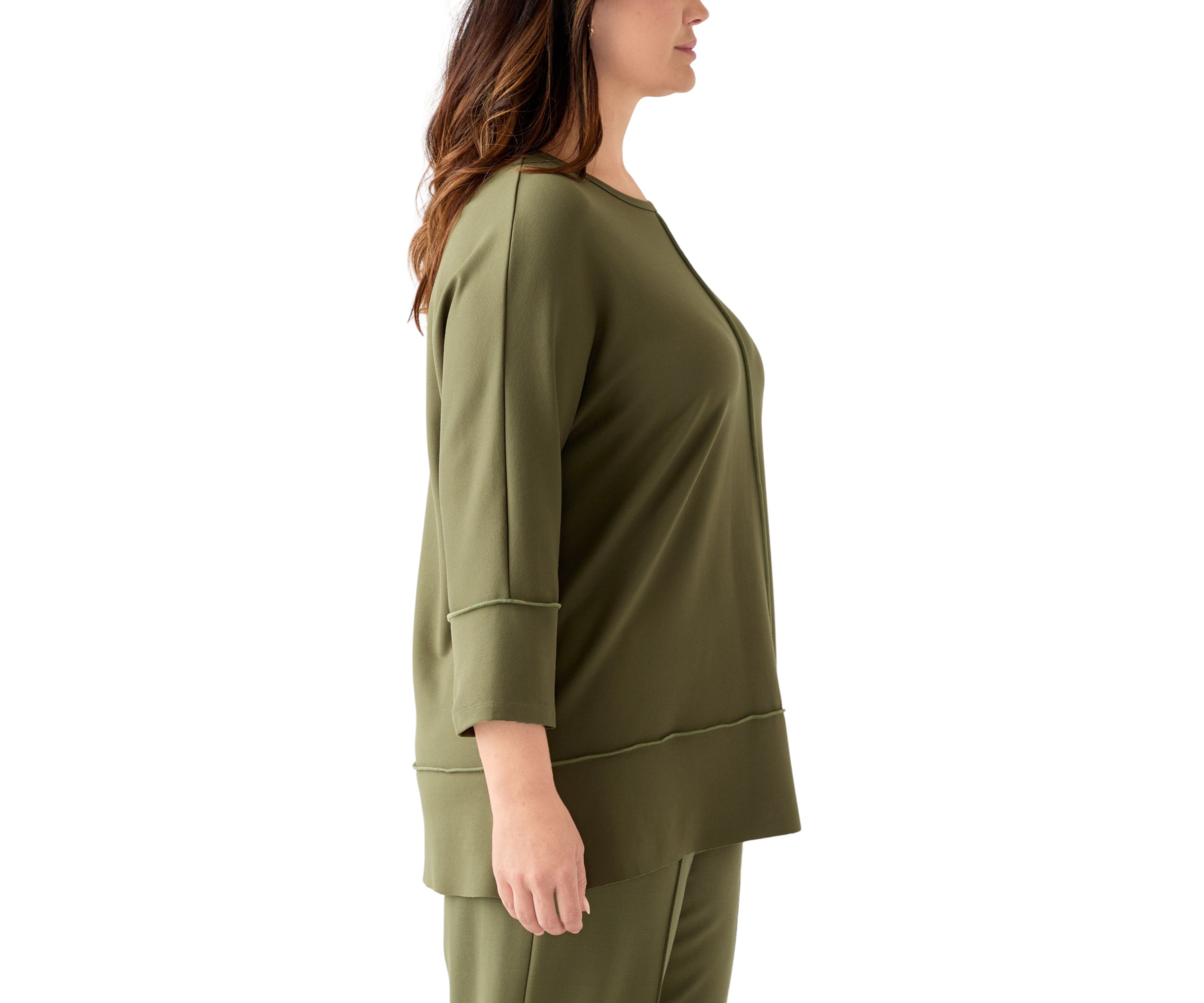 Plus Size Serenity Knit 3/4 Dolman Sleeve Seam Detail Tunic 