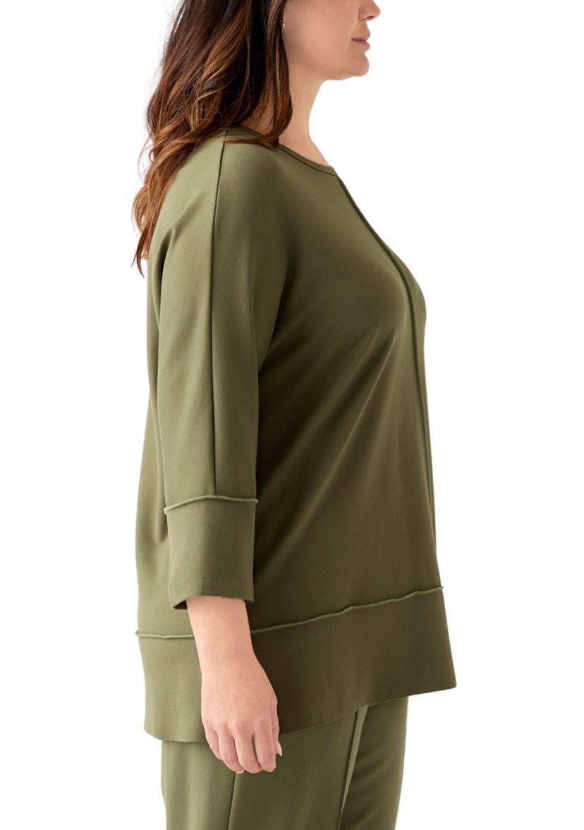 Plus Size Serenity Knit 3/4 Dolman Sleeve Seam Detail Tunic 