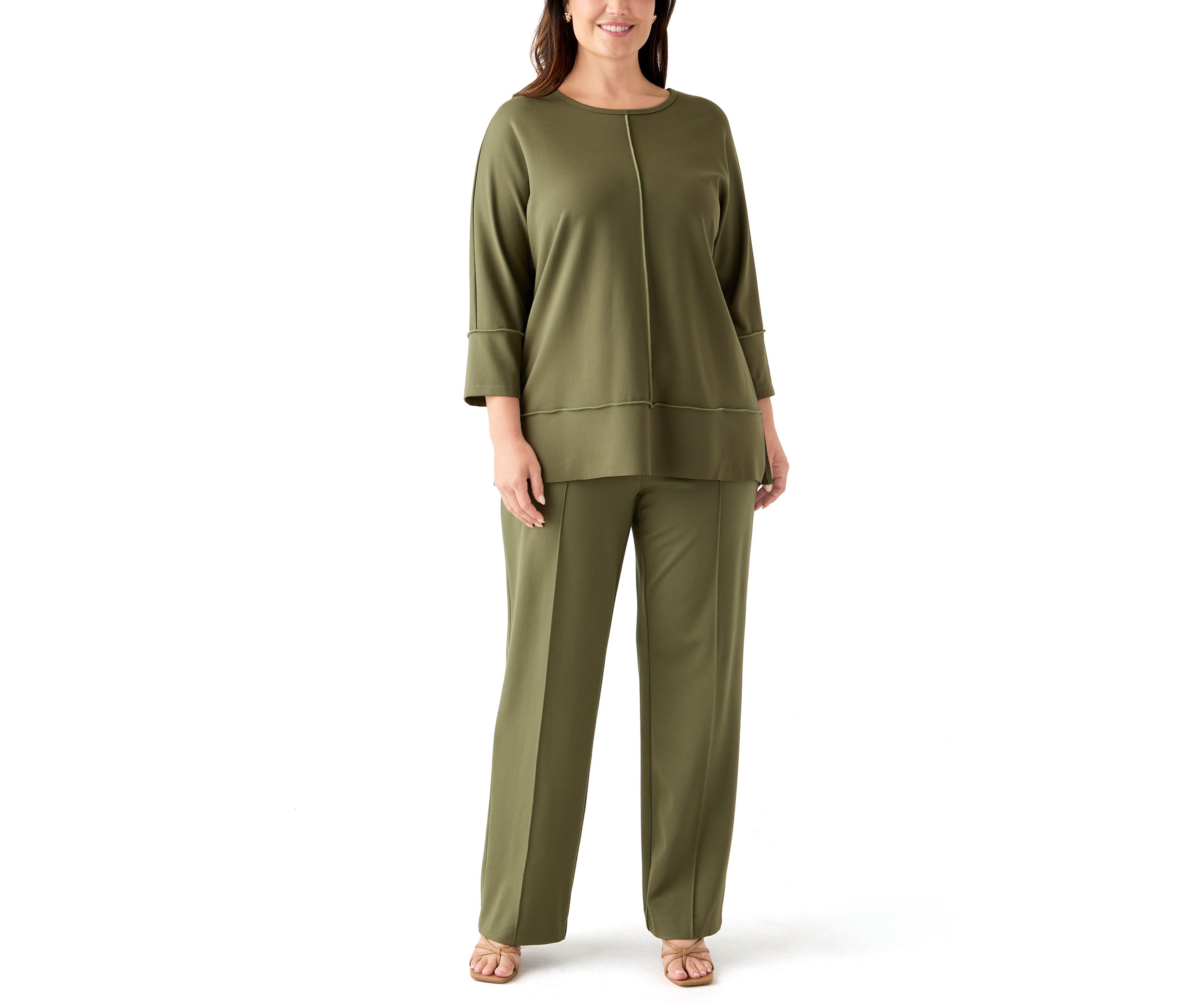 Plus Size Serenity Knit 3/4 Dolman Sleeve Seam Detail Tunic 