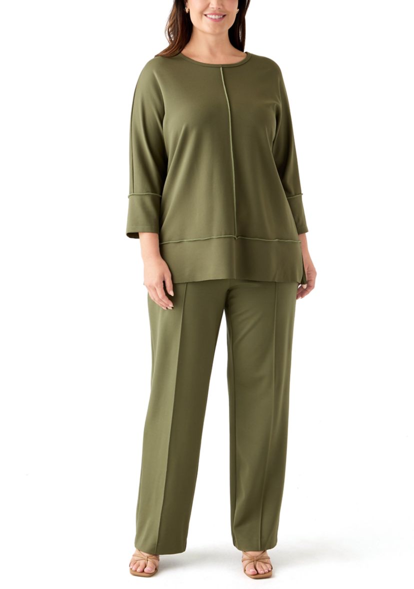 Plus Size Serenity Knit 3/4 Dolman Sleeve Seam Detail Tunic 