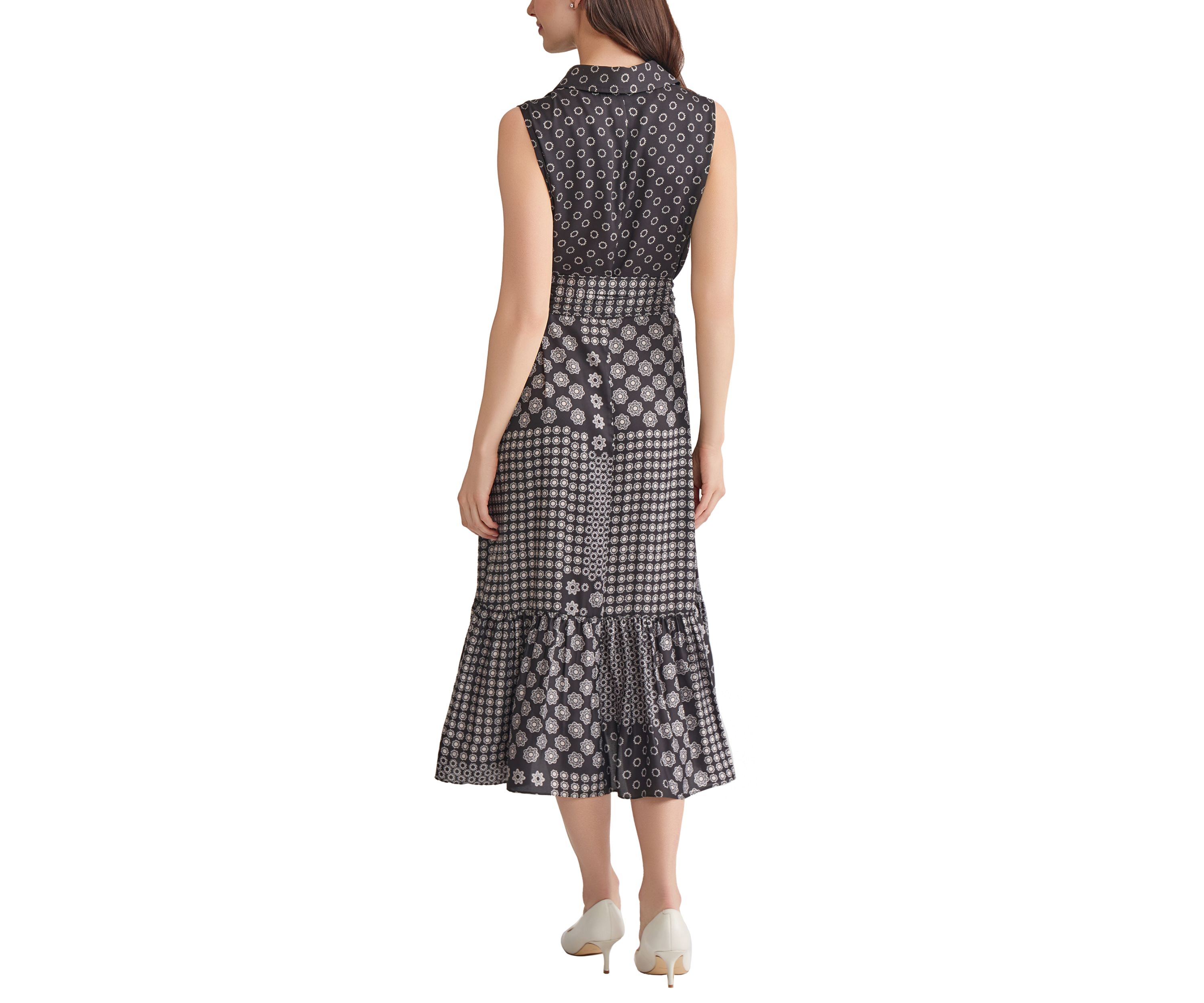 Womens Sleeveless Midi Shirtdress with Bottom Band Shirring