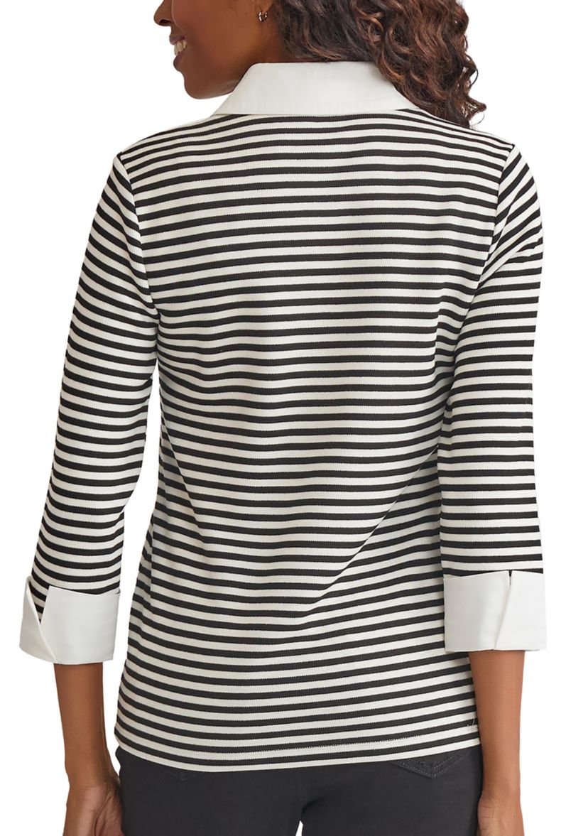 Womens 3/4 Sleeve Collar 2fer Top