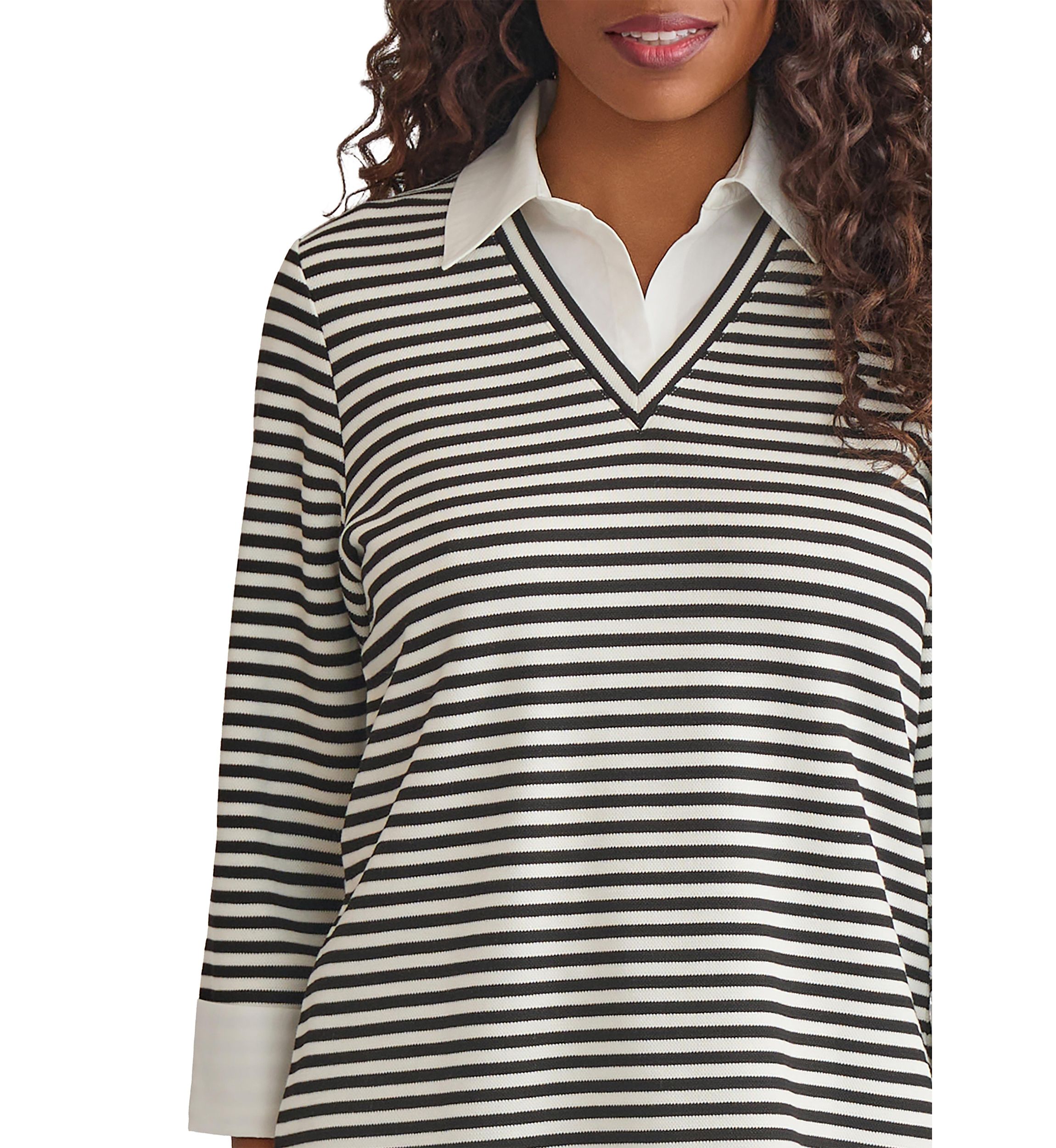 Womens 3/4 Sleeve Collar 2fer Top