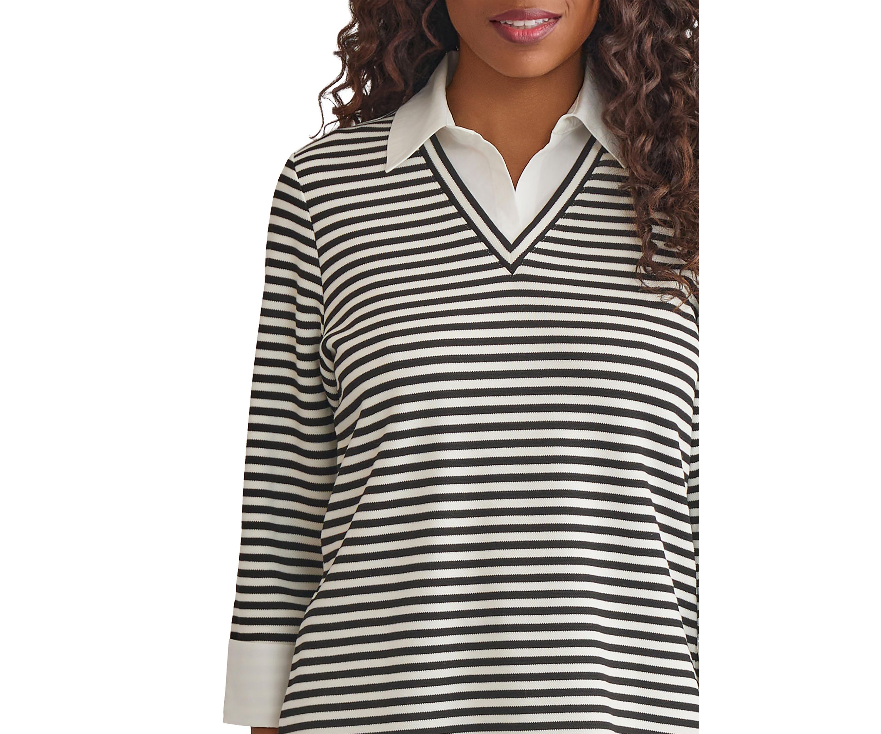 Womens 3/4 Sleeve Collar 2fer Top