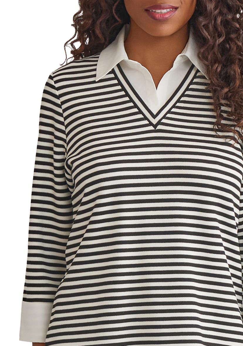 Womens 3/4 Sleeve Collar 2fer Top