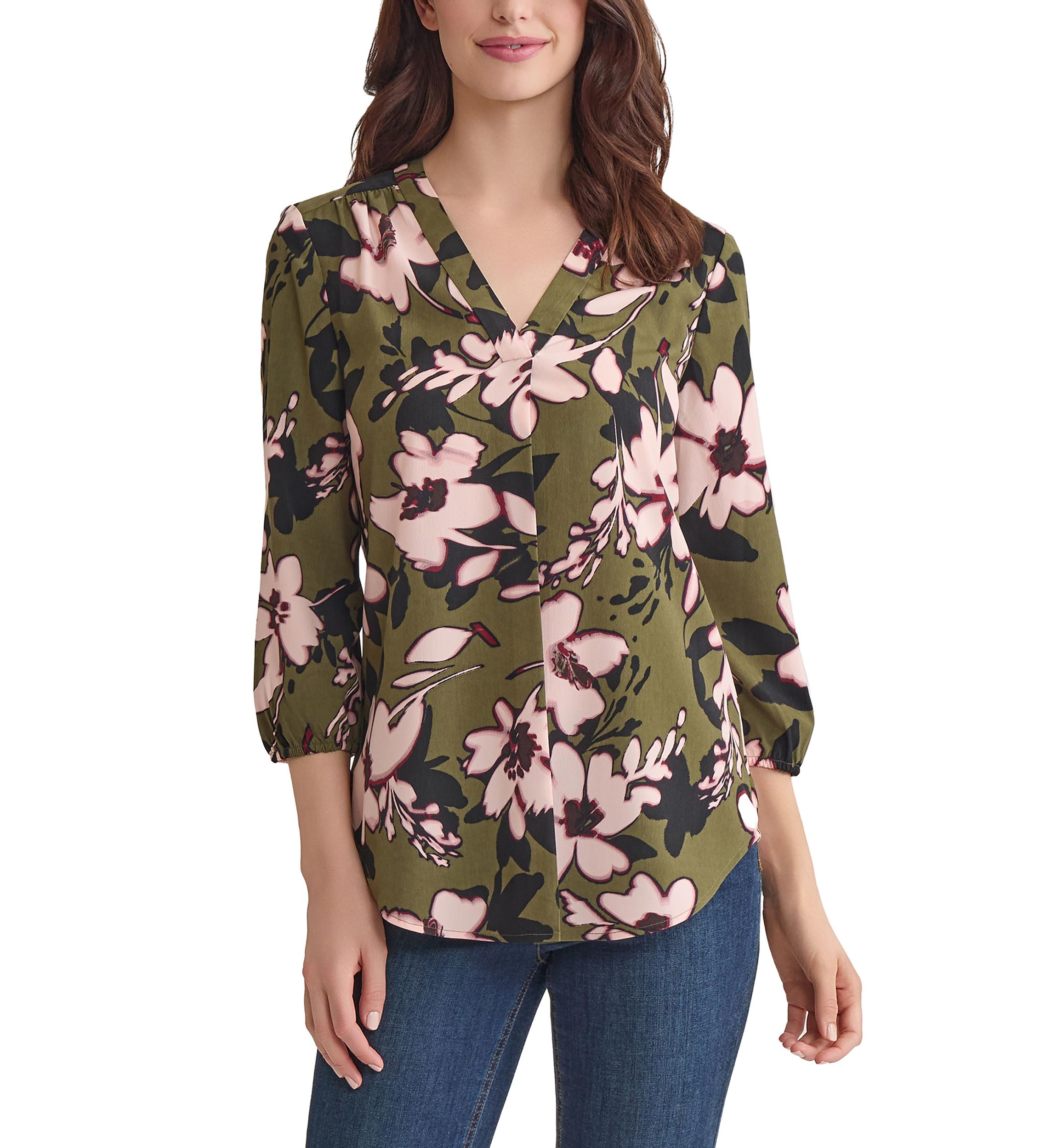 Womens 3/4 Sleeve V-Neck Tunic Top