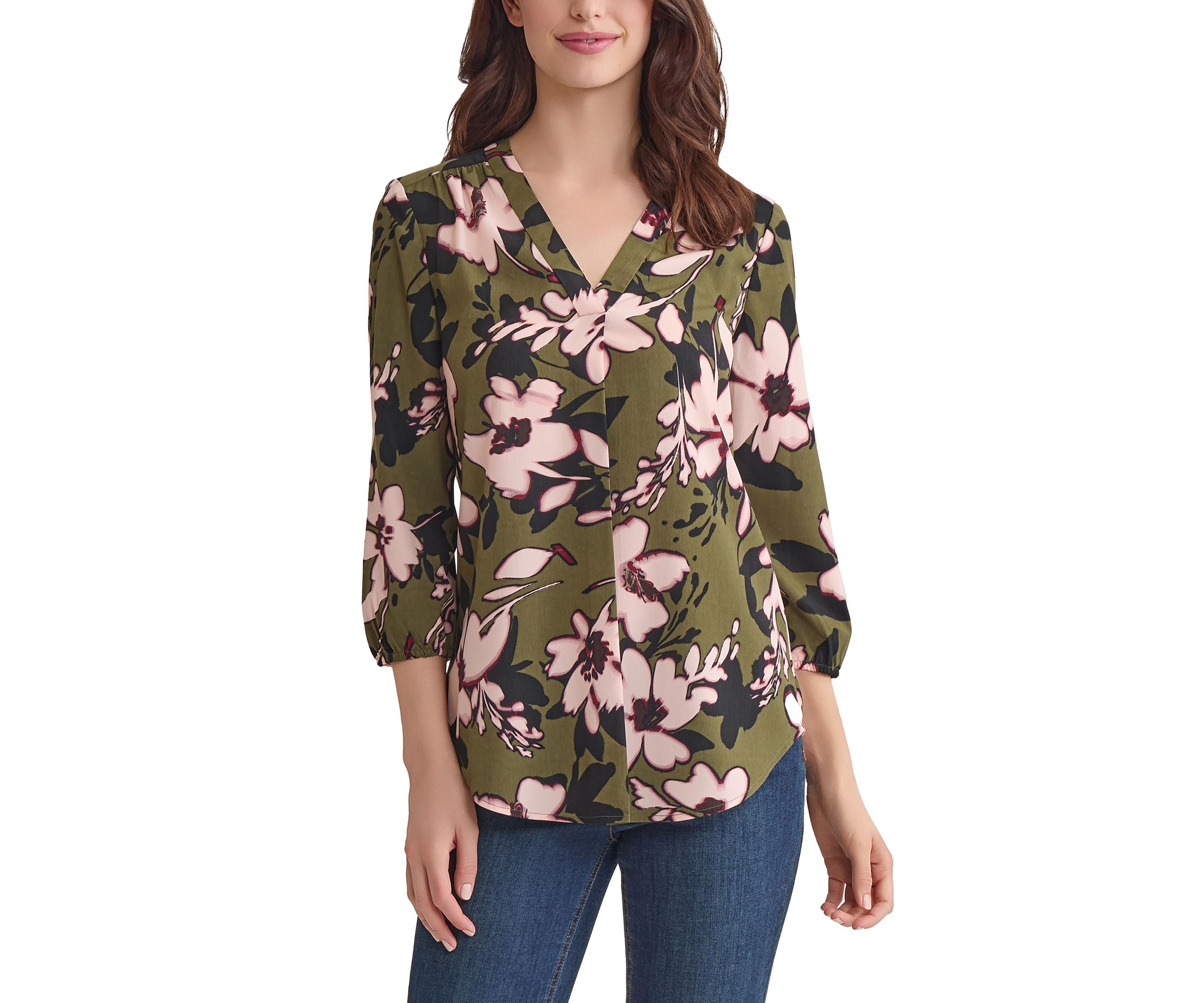 Womens 3/4 Sleeve V-Neck Tunic Top