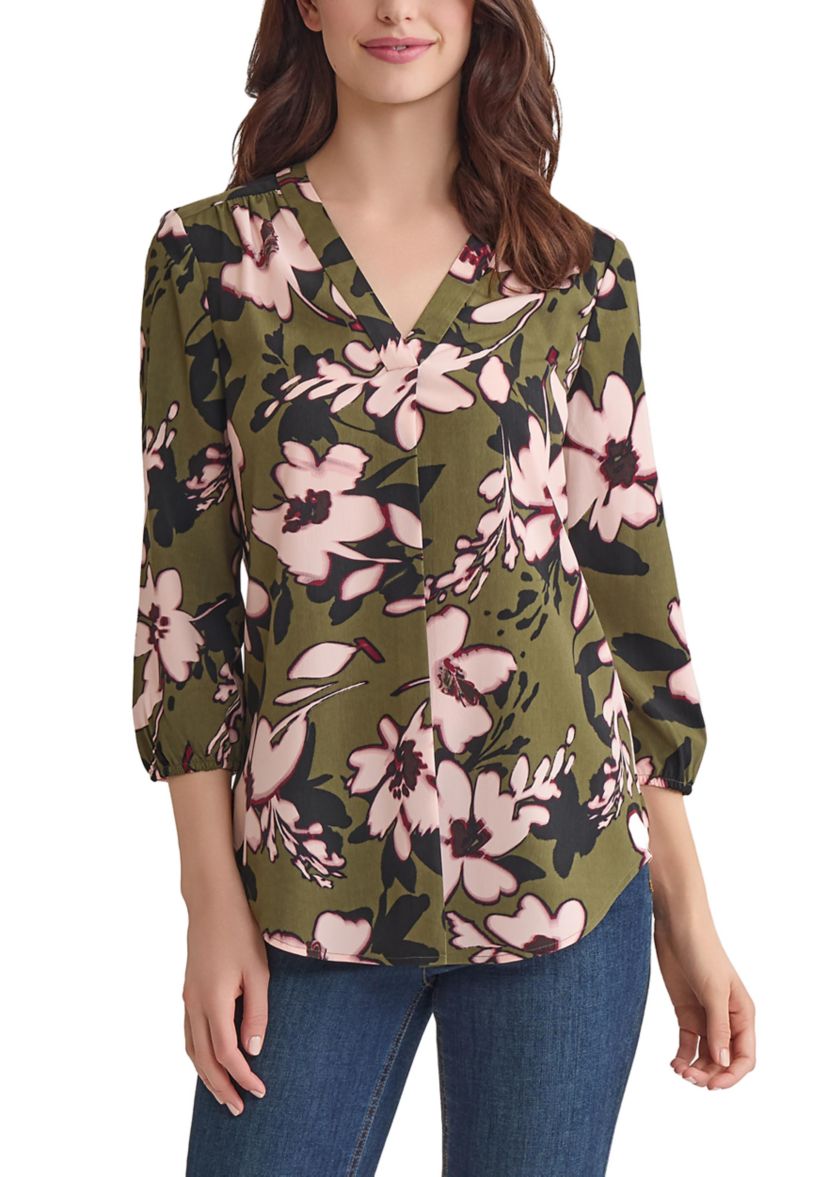 Womens 3/4 Sleeve V-Neck Tunic Top