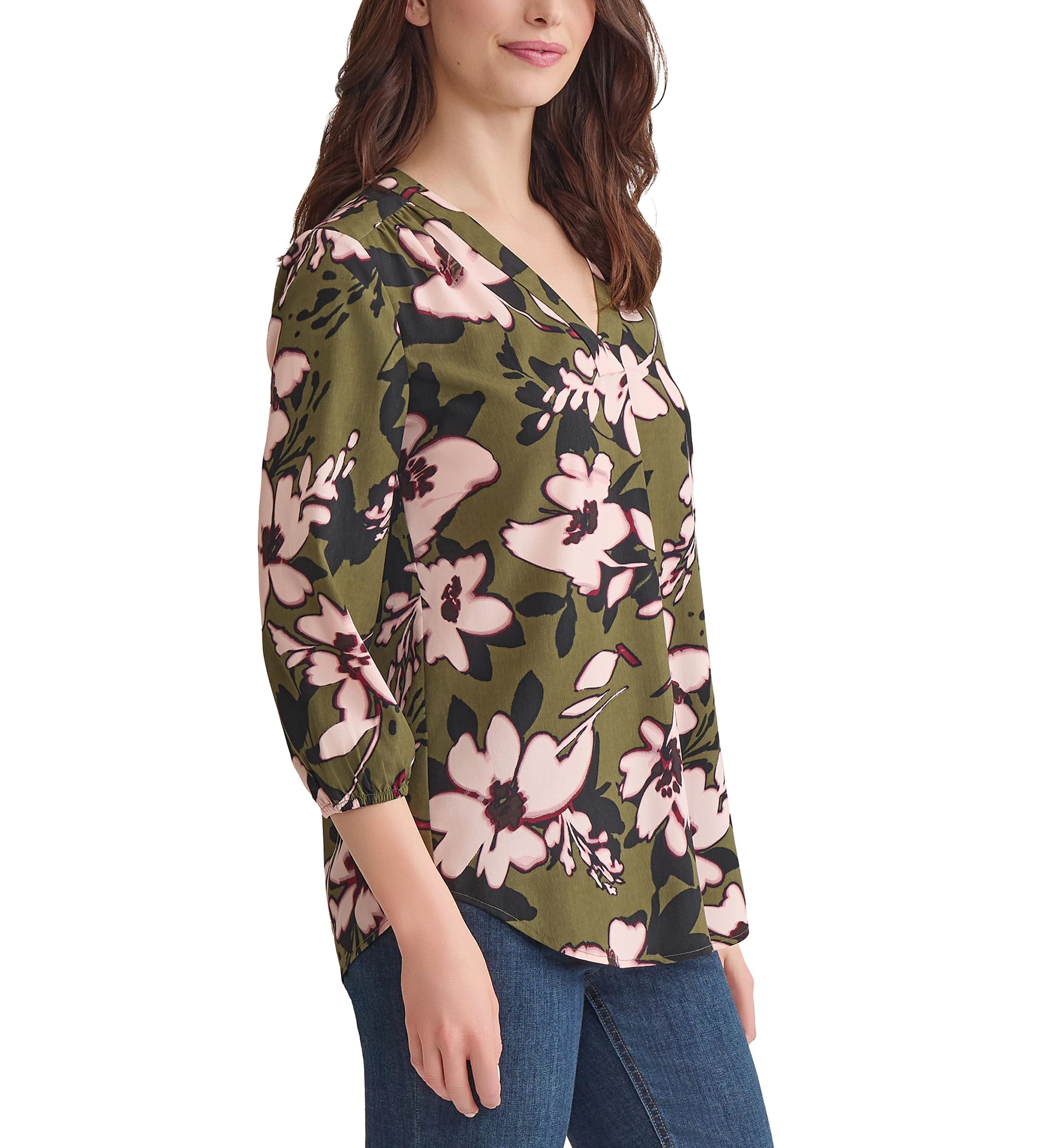 Womens 3/4 Sleeve V-Neck Tunic Top