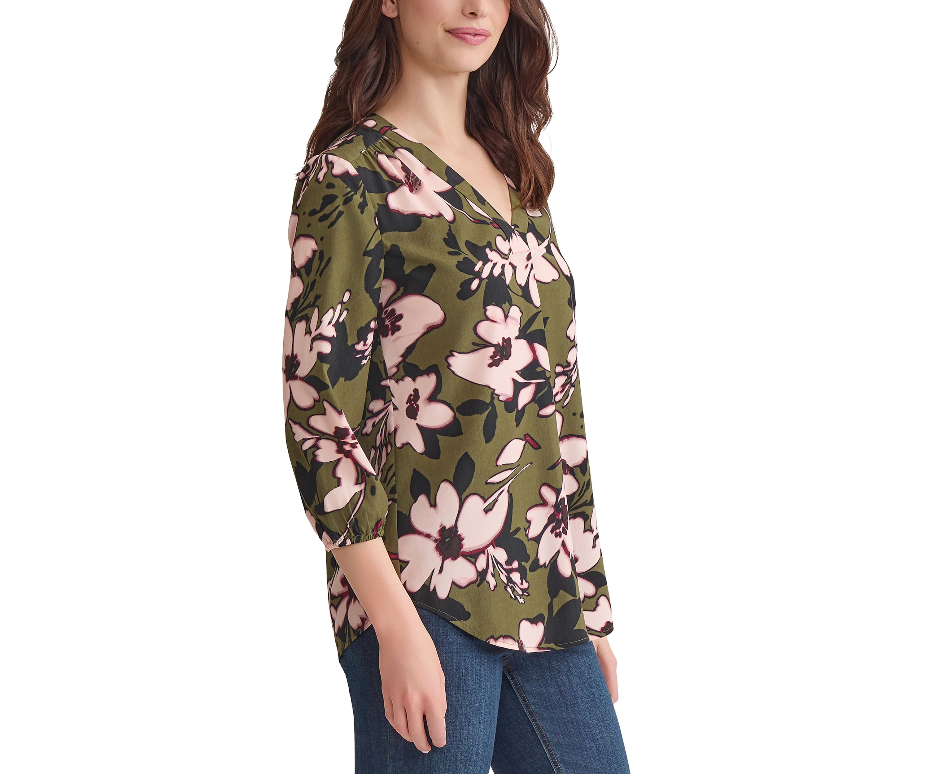 Womens 3/4 Sleeve V-Neck Tunic Top