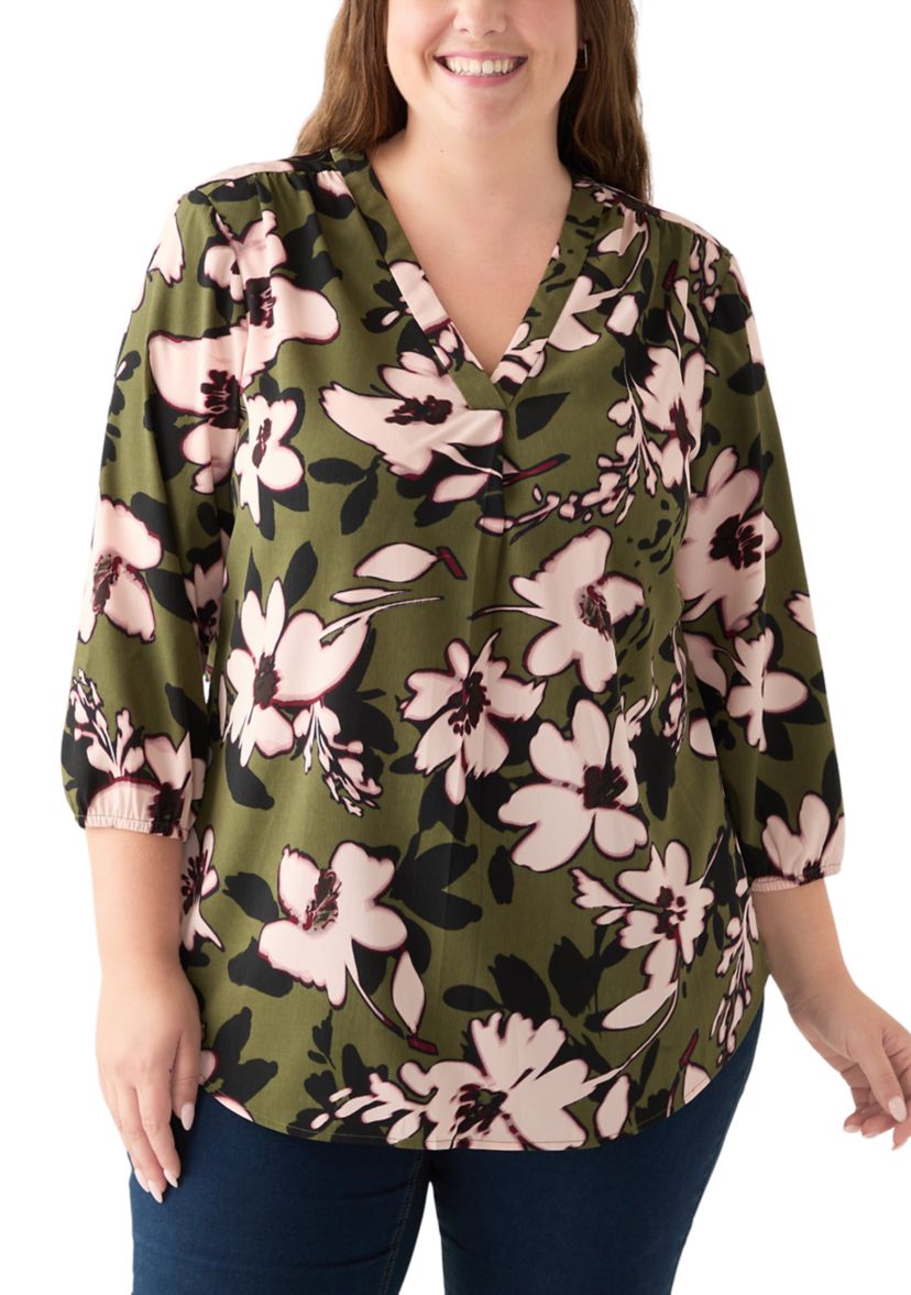 Plus Size 3/4 Sleeve V-Neck Tunic Top